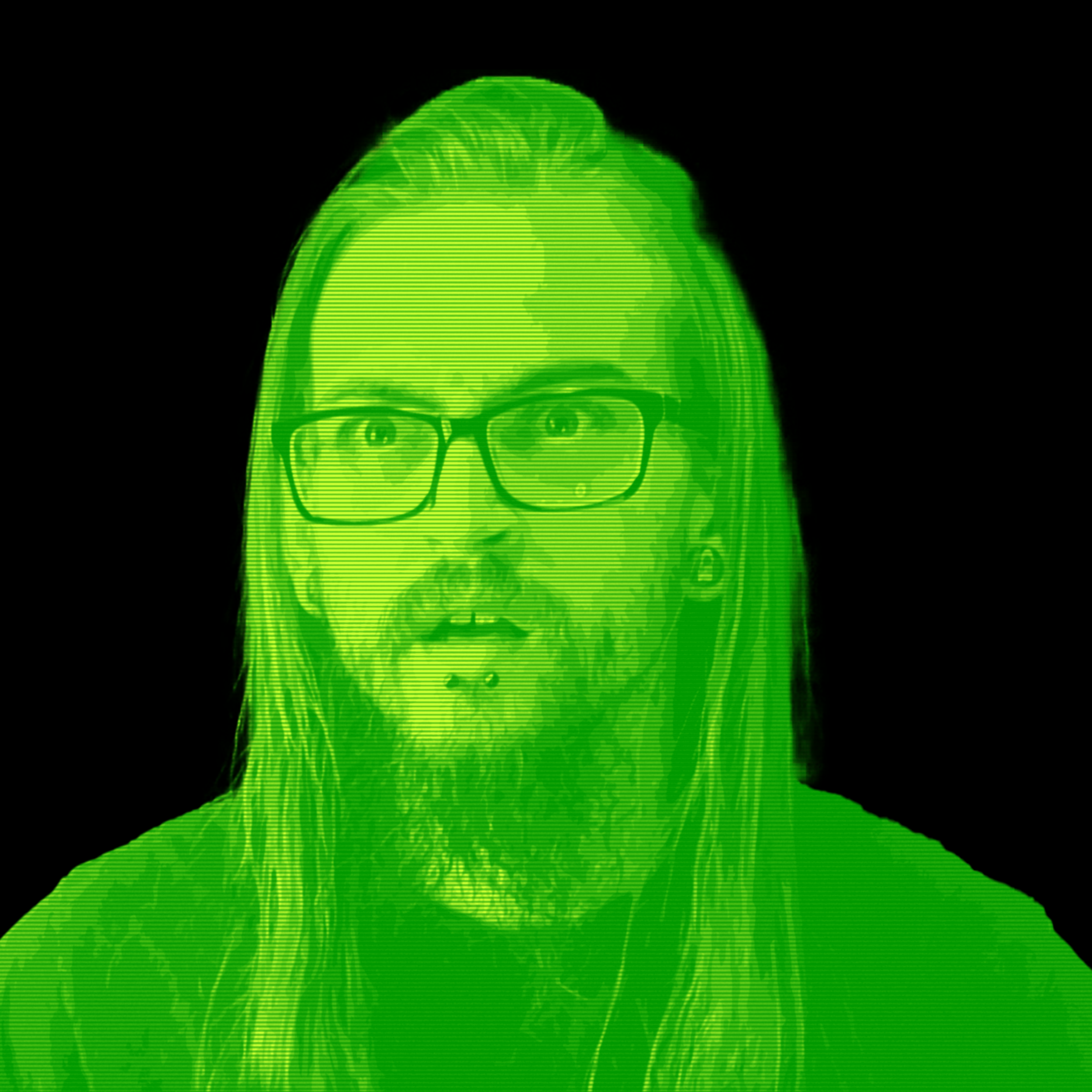 Adam “AC” Cox, lime halftone portrait on black