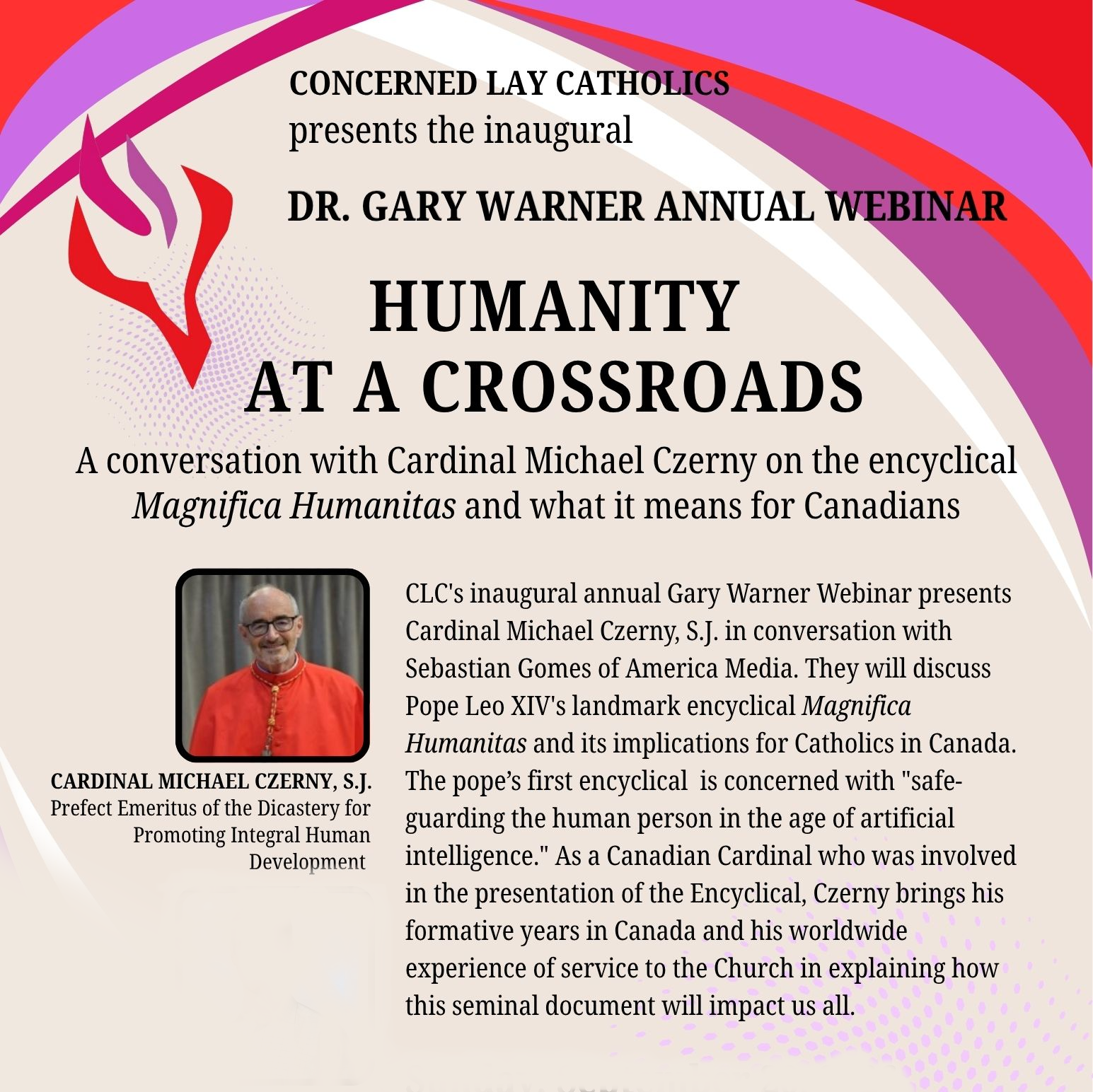CLC's inaugural annual Gary Warner Webinar presents Cardinal Michael Czerny, S.J. in conversation with Sebastian Gomes of America Media