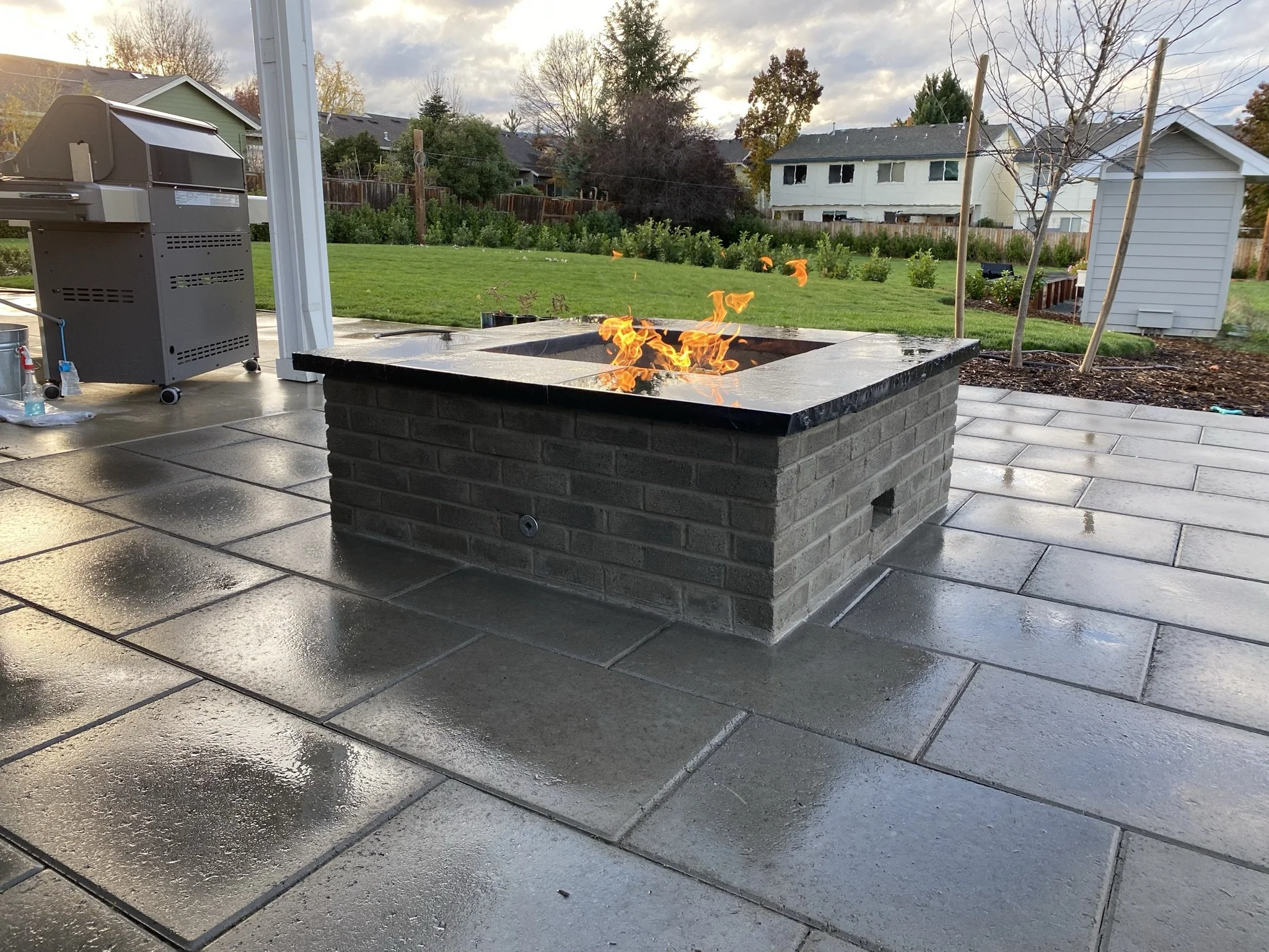 Brick and Mortar Gas Fireplace and Pavers