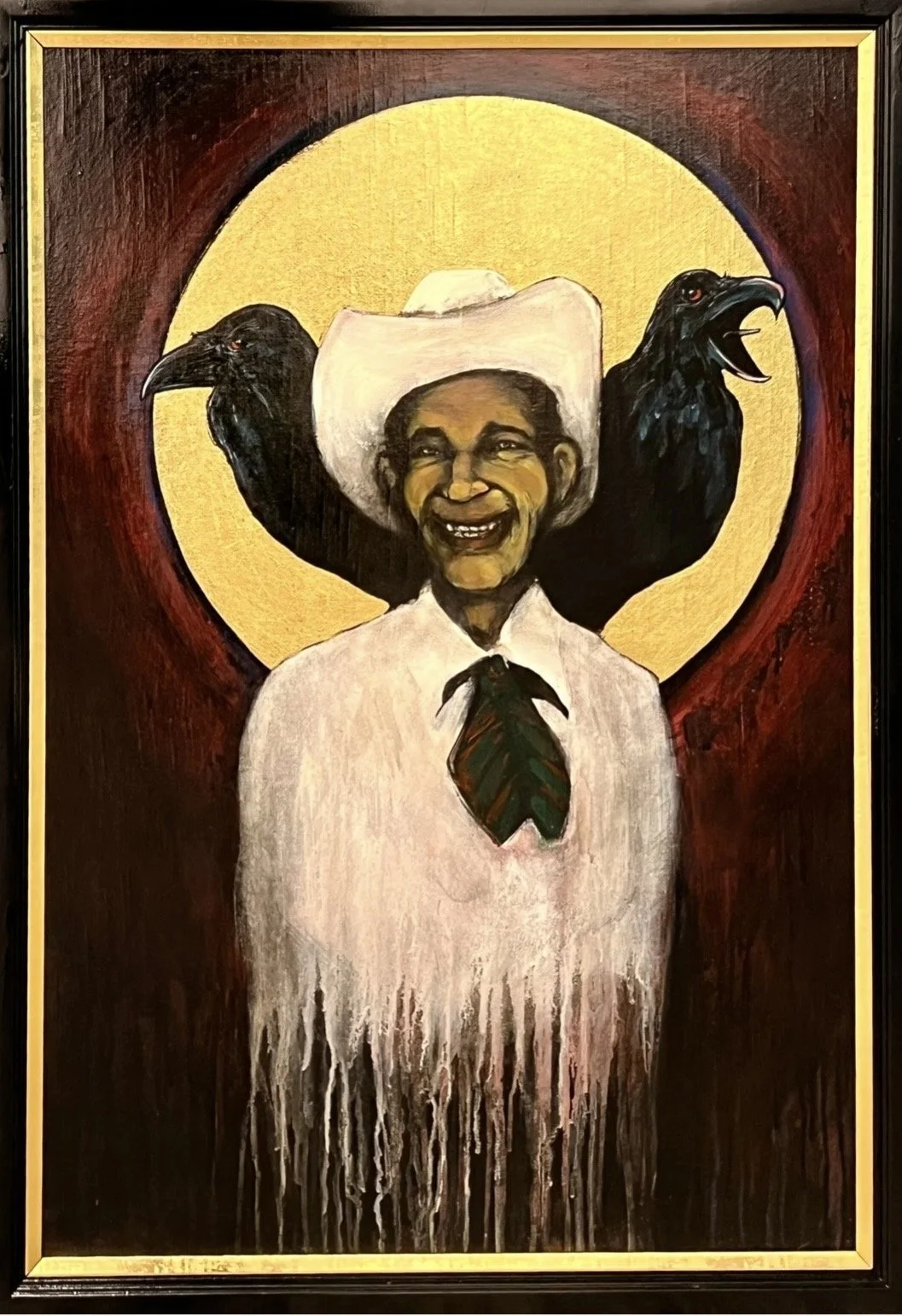 A Close Friend Of The Family
Acrylic, oil, ink and gold on canvas
21x31
2025