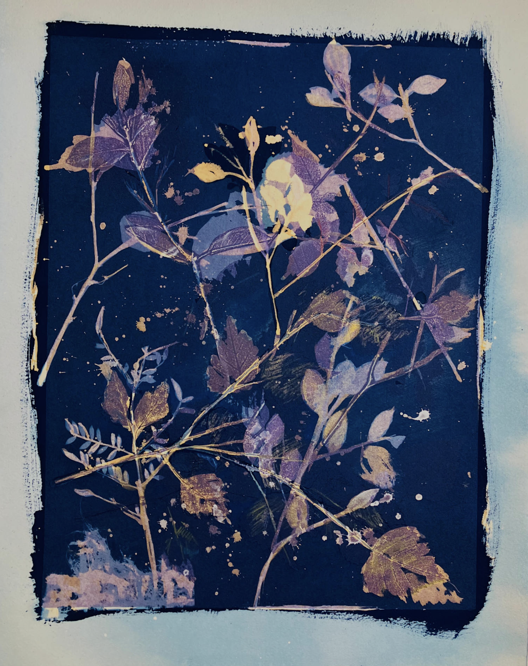 Leaves Blue and Splatters