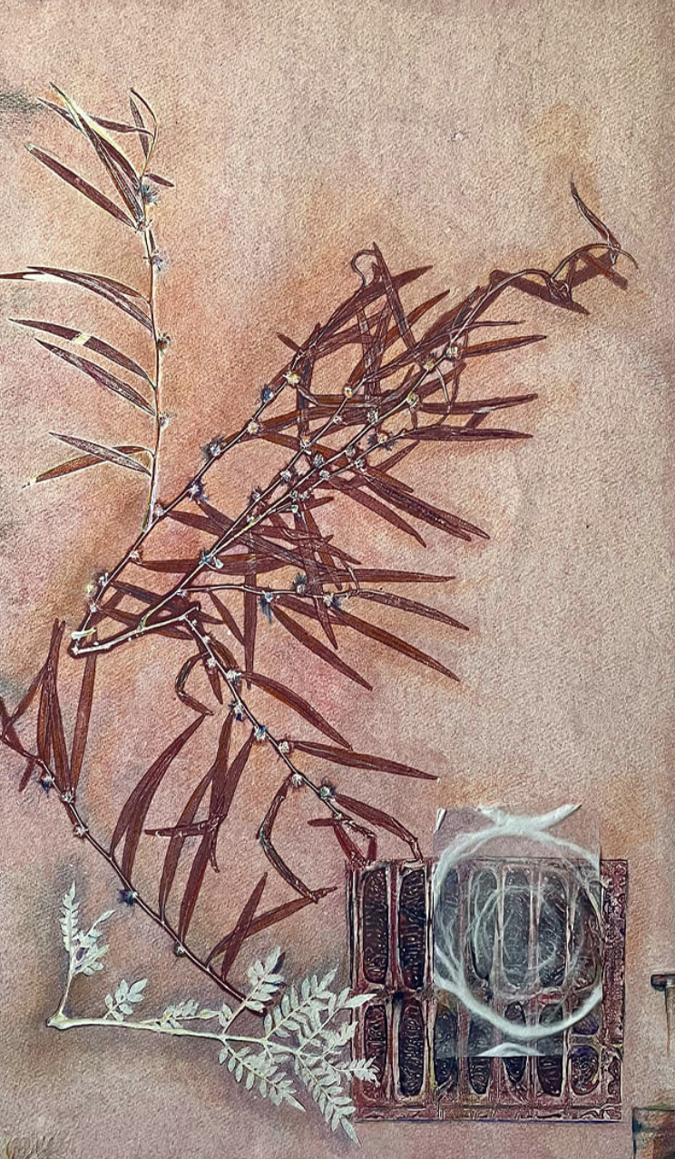 Monoprint embellished with color pencil and collage
30 x 22 x 0.05 in Framed: 34 x 26 x 1.5 in