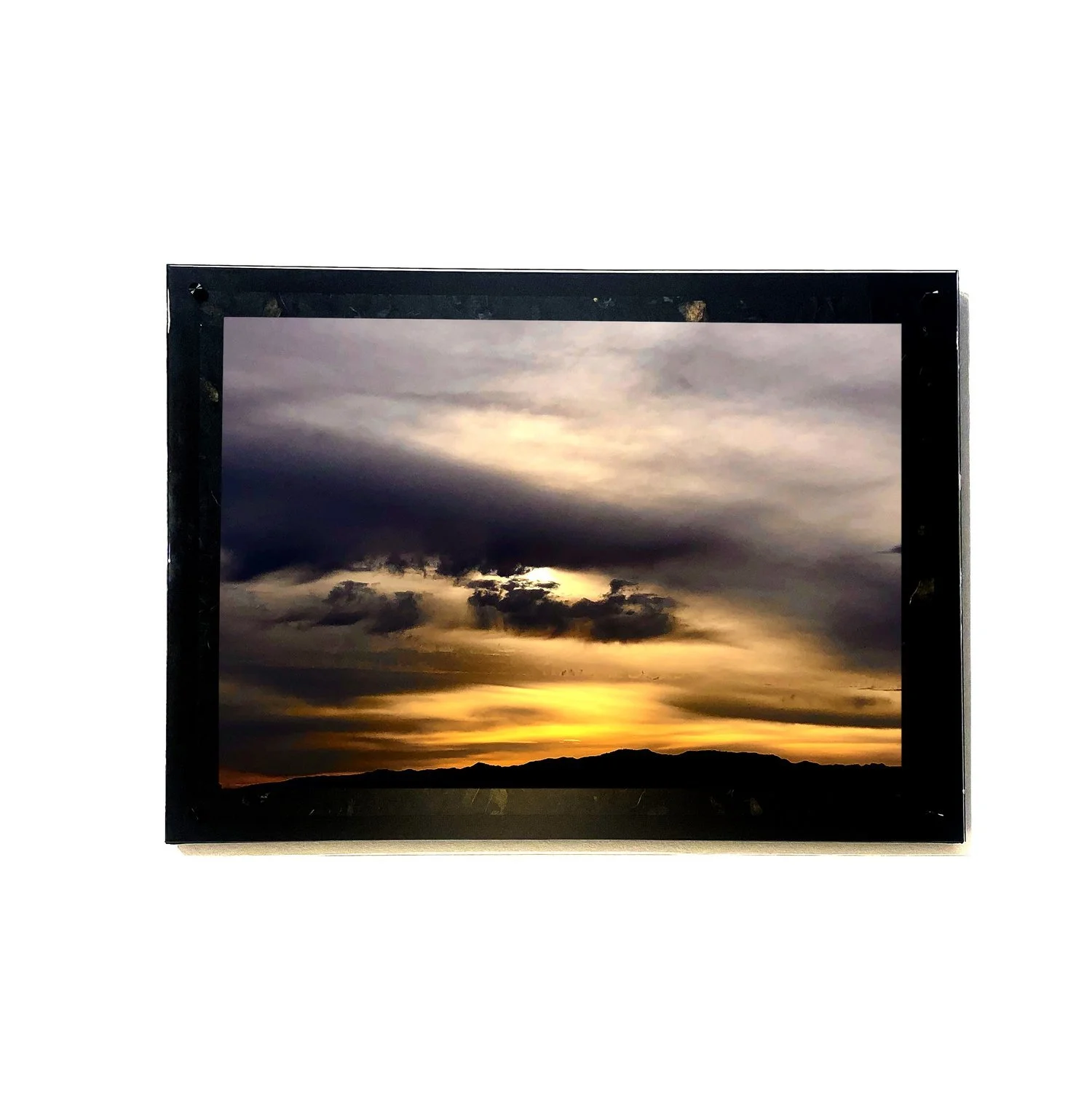 Yellow Sunset - 
Photograph hand embellished with color pencil and collage.
28” x 22”