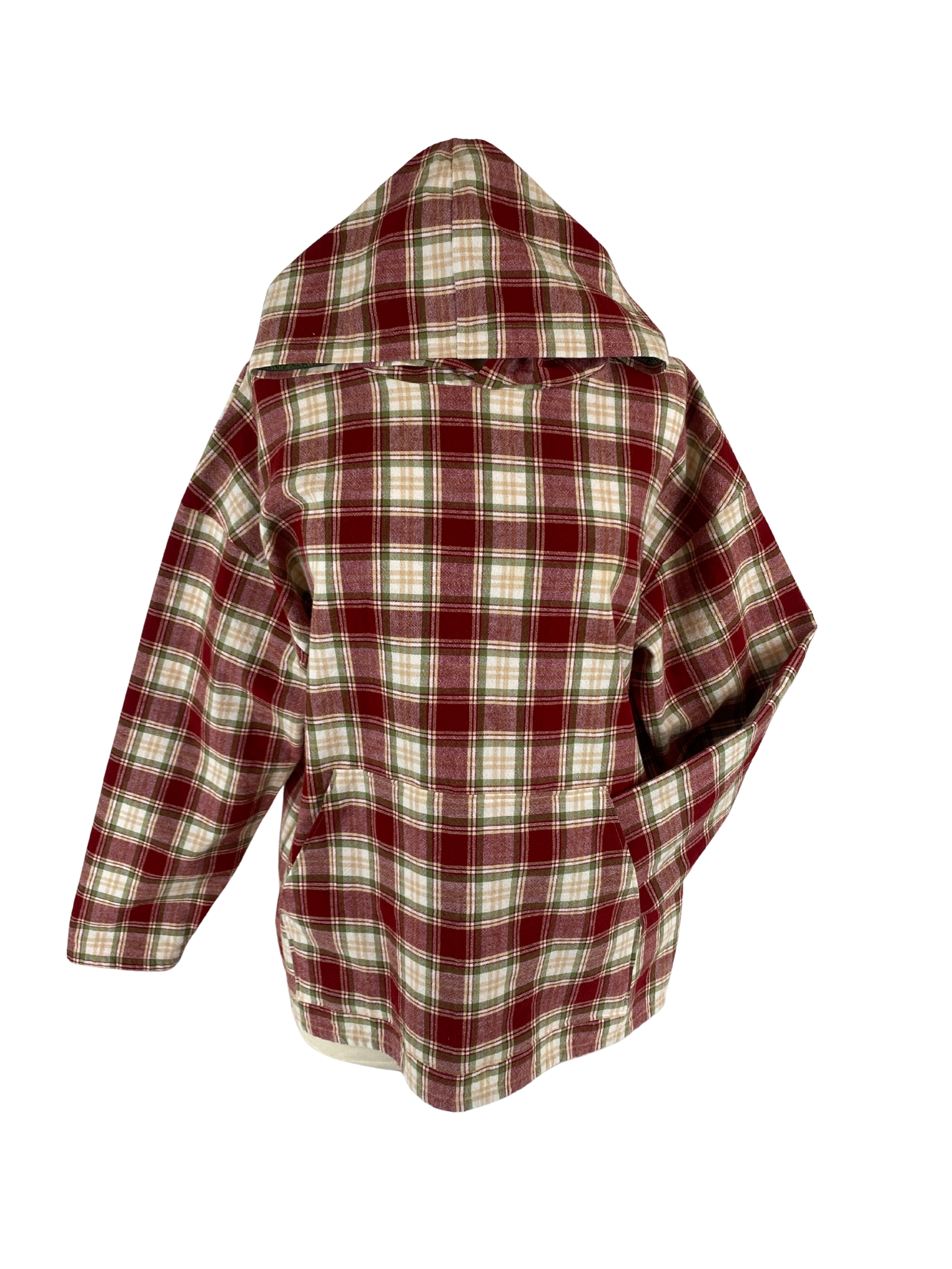 Repurposed Textile Hoodie - Plaid Red / Green