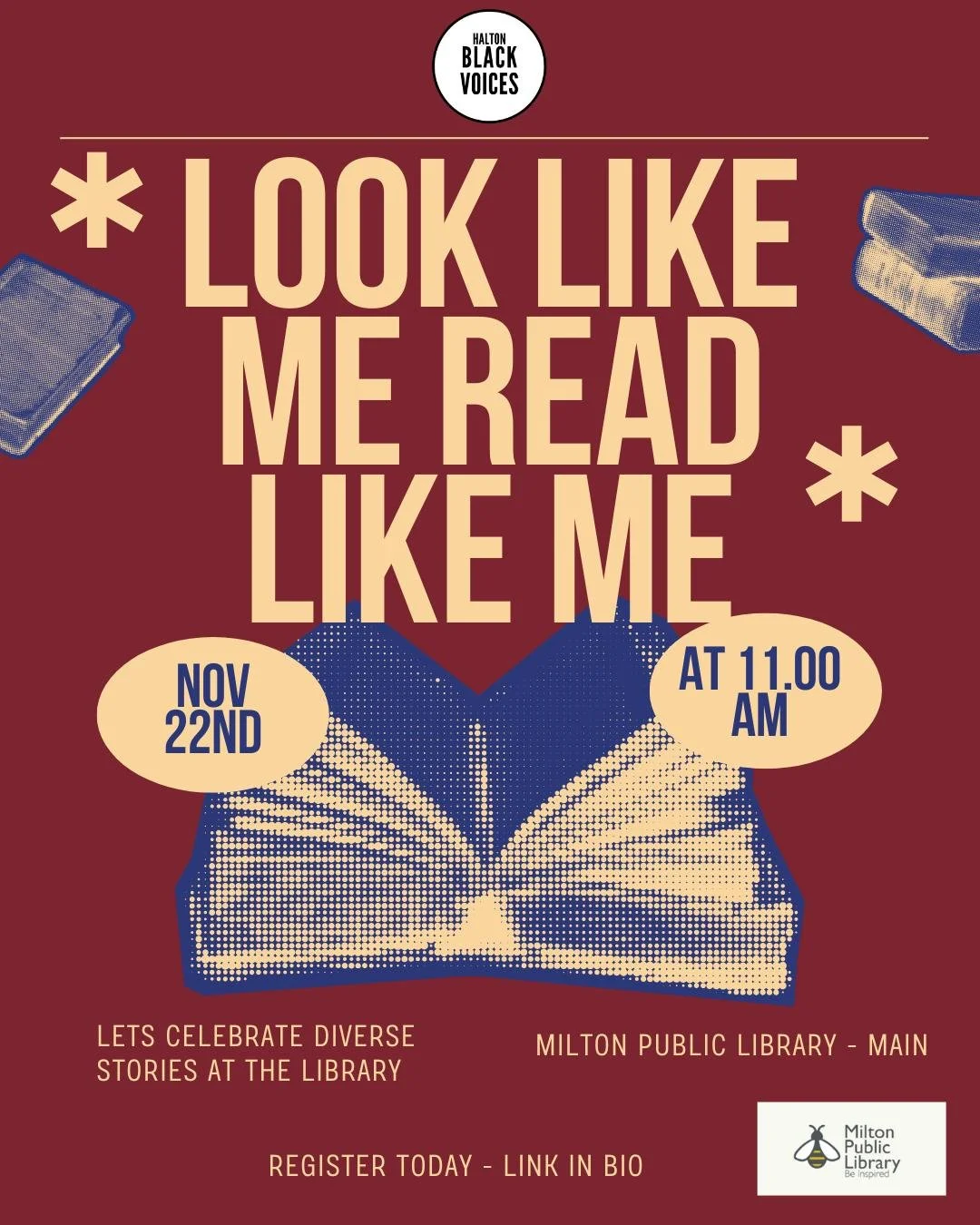 📚✨ Look Like Me, Read Like Me!
Join us for a joyful drop-in storytelling time where we celebrate diverse stories that reflect the beauty of our community! 🌍💛

📅 Saturday, November 22, 2025
🕚 11:00 AM &ndash; 1:00 PM
📍 Main Public Library &ndash