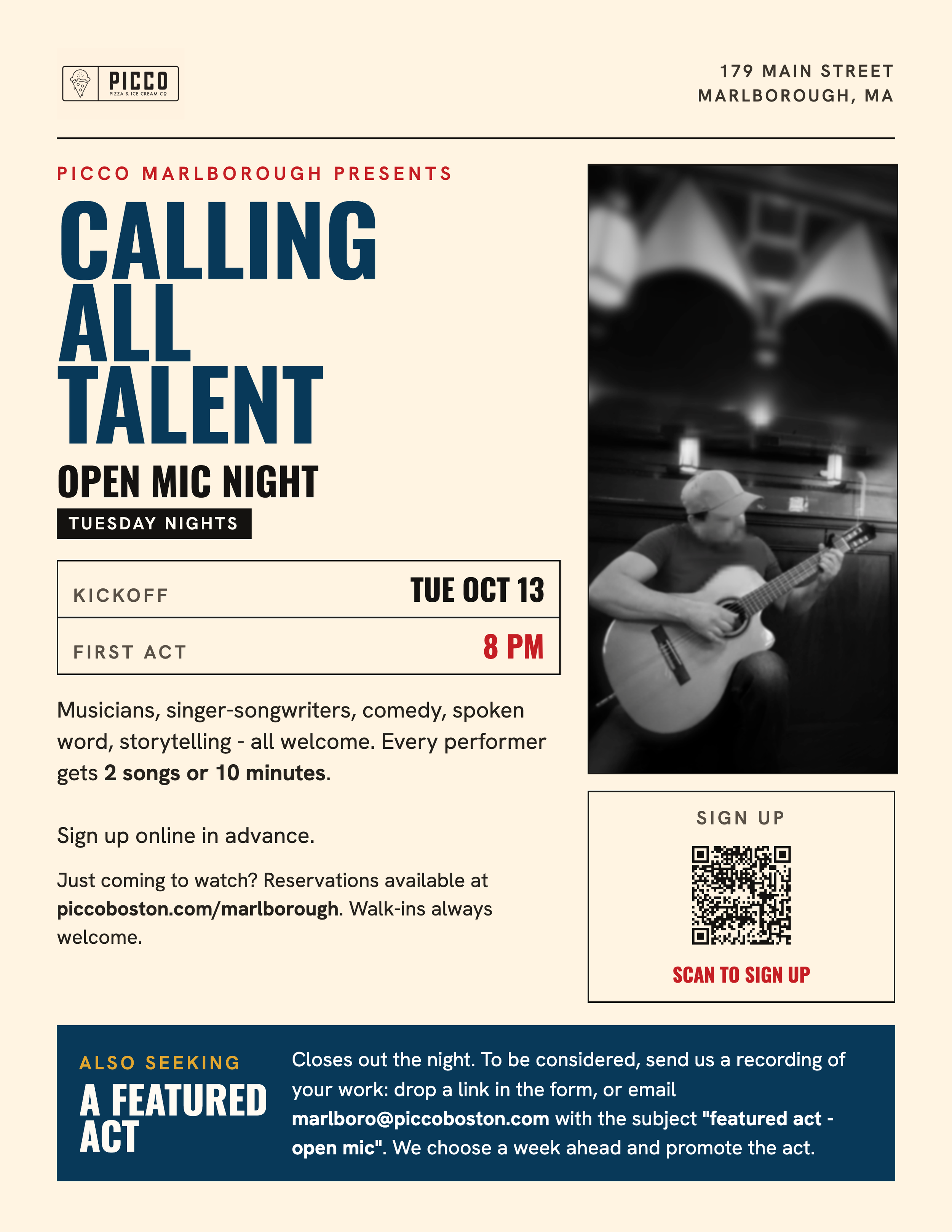 OPEN MIC NIGHT @ PICCO MARLBOROUGH 10/13