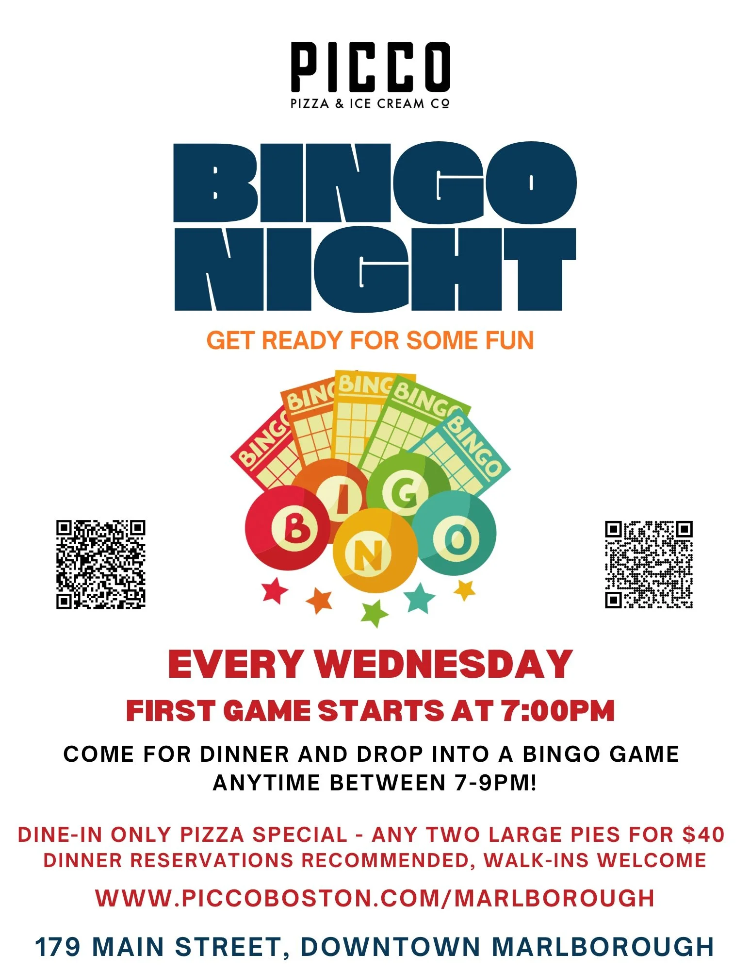 BINGO NIGHT @ PICCO MARLBOROUGH 10/7