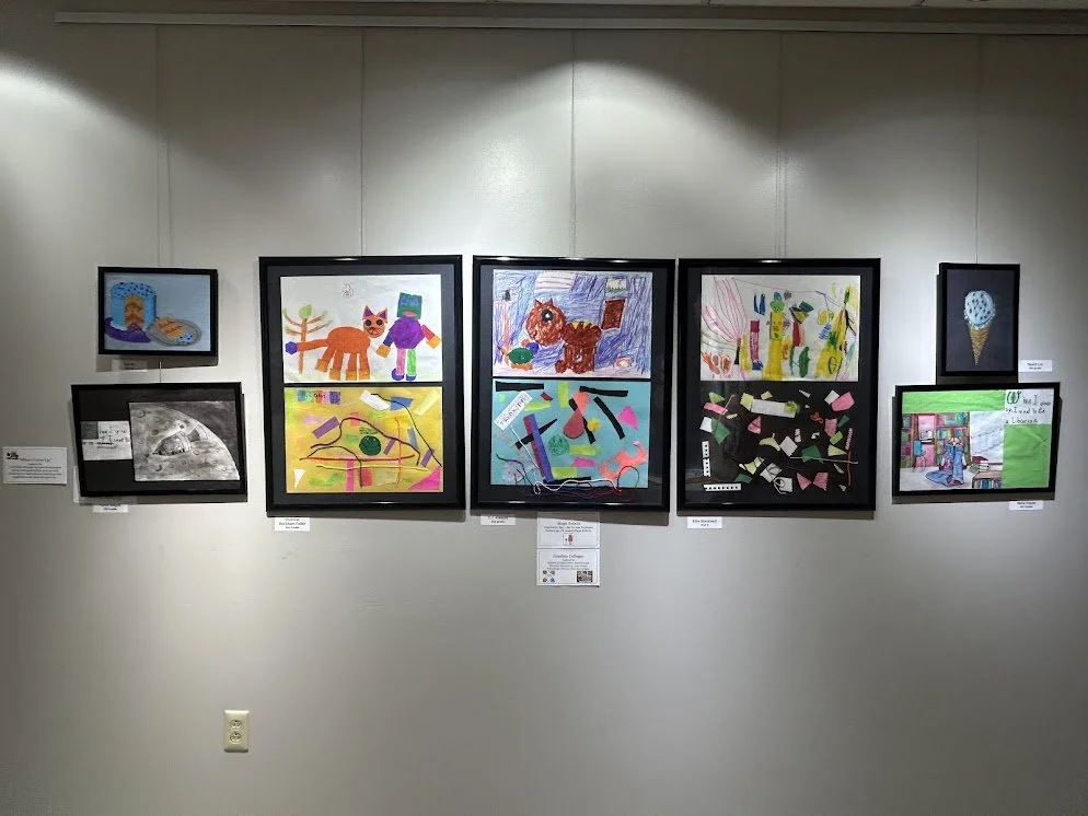 Library Exhibit 2026 Adventures in Art Oil Pastel desserts and When I Grow Up projects Exploring Art Emotion Collages and Shape Robots.jpg