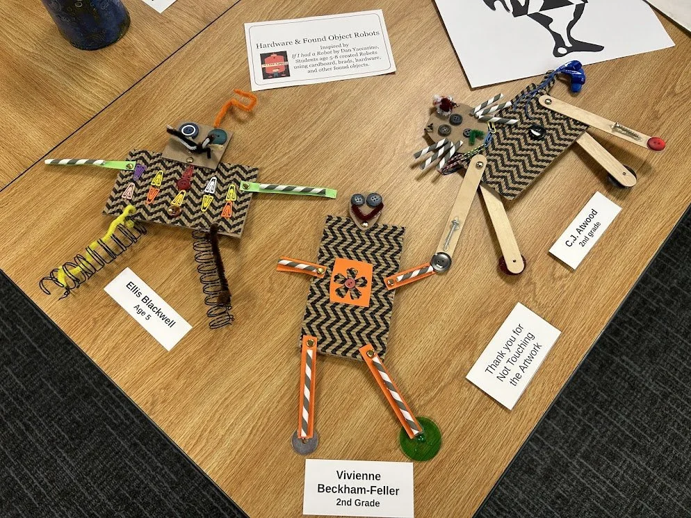 Library Exhibit 2026. Exploring Art Found Object Robots.jpg