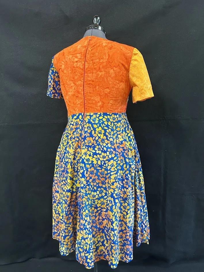 Blue and orange batik  Asymmetric fit-and-flare dress Back