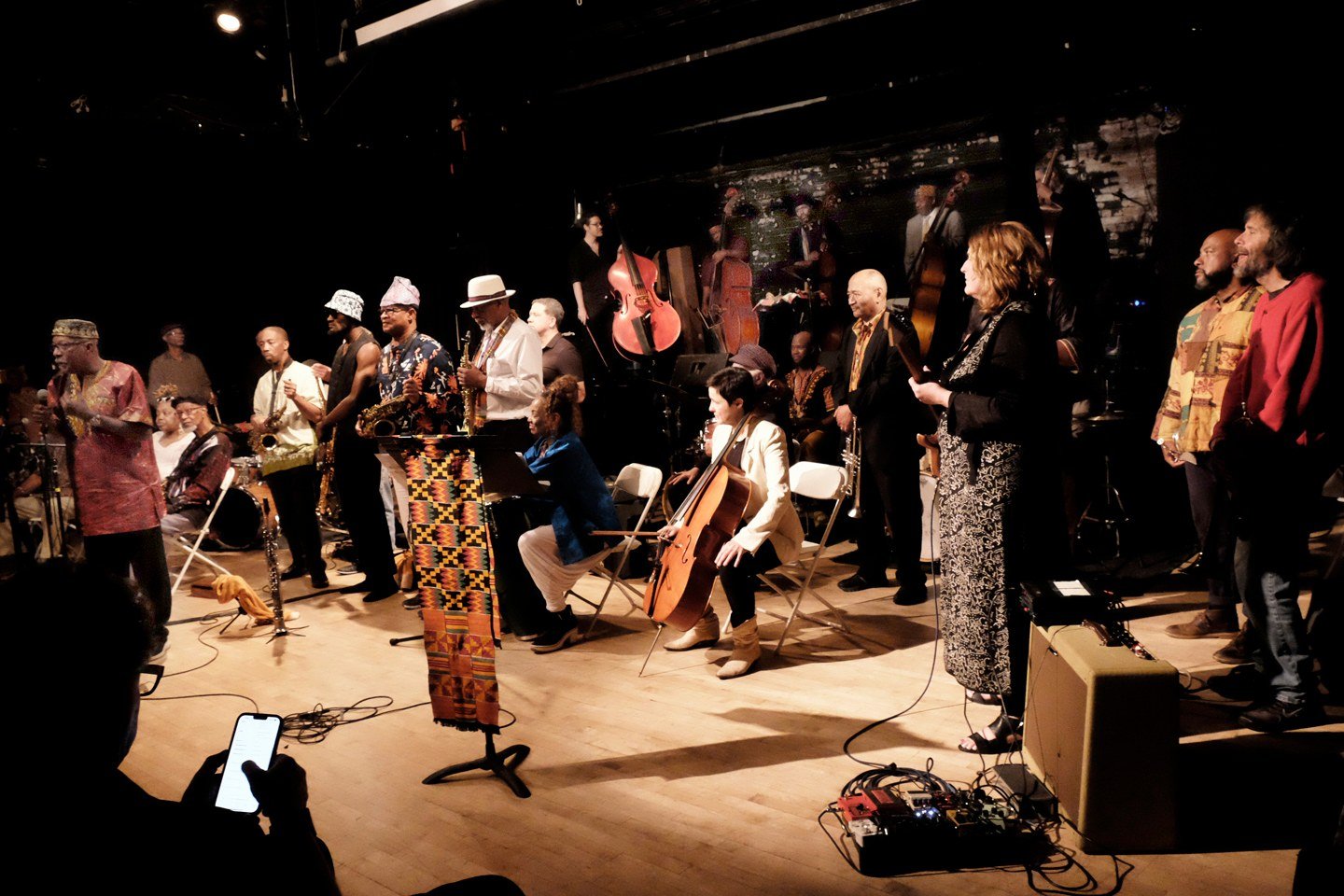    Mwata Bowden, Bankhead's partner in 8 Bold Souls, announcing that Bankhead's bass would be inherited by Junius Paul. (Photograph by Lauren Deutsch)&nbsp;   