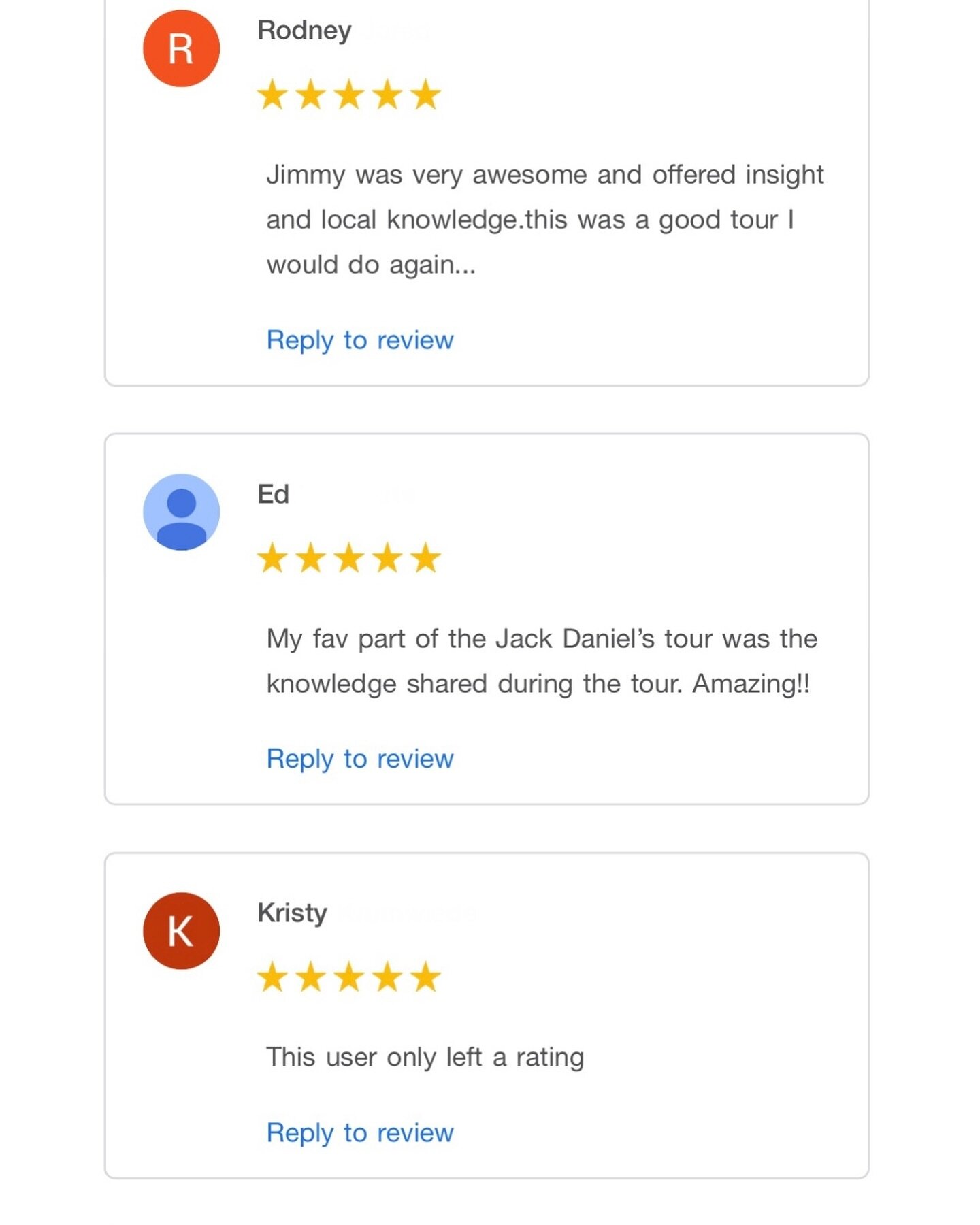 Feeling the love! Thanks for the awesome reviews. Best. Customers. Ever. 🙏🥃

 #tennesseewhiskeytours #tennesseewhiskeytour #whiskeyorwhisky #tennesseewhiskey #tennesseewhiskeytrail #nashville #nashvilletn