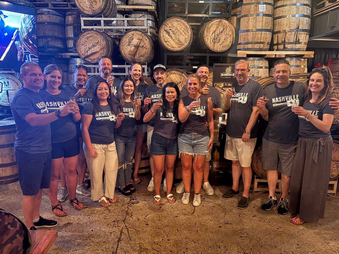 Tennessee Whiskey Tours guests enjoying whiskey samples during a Nashville distillery tour