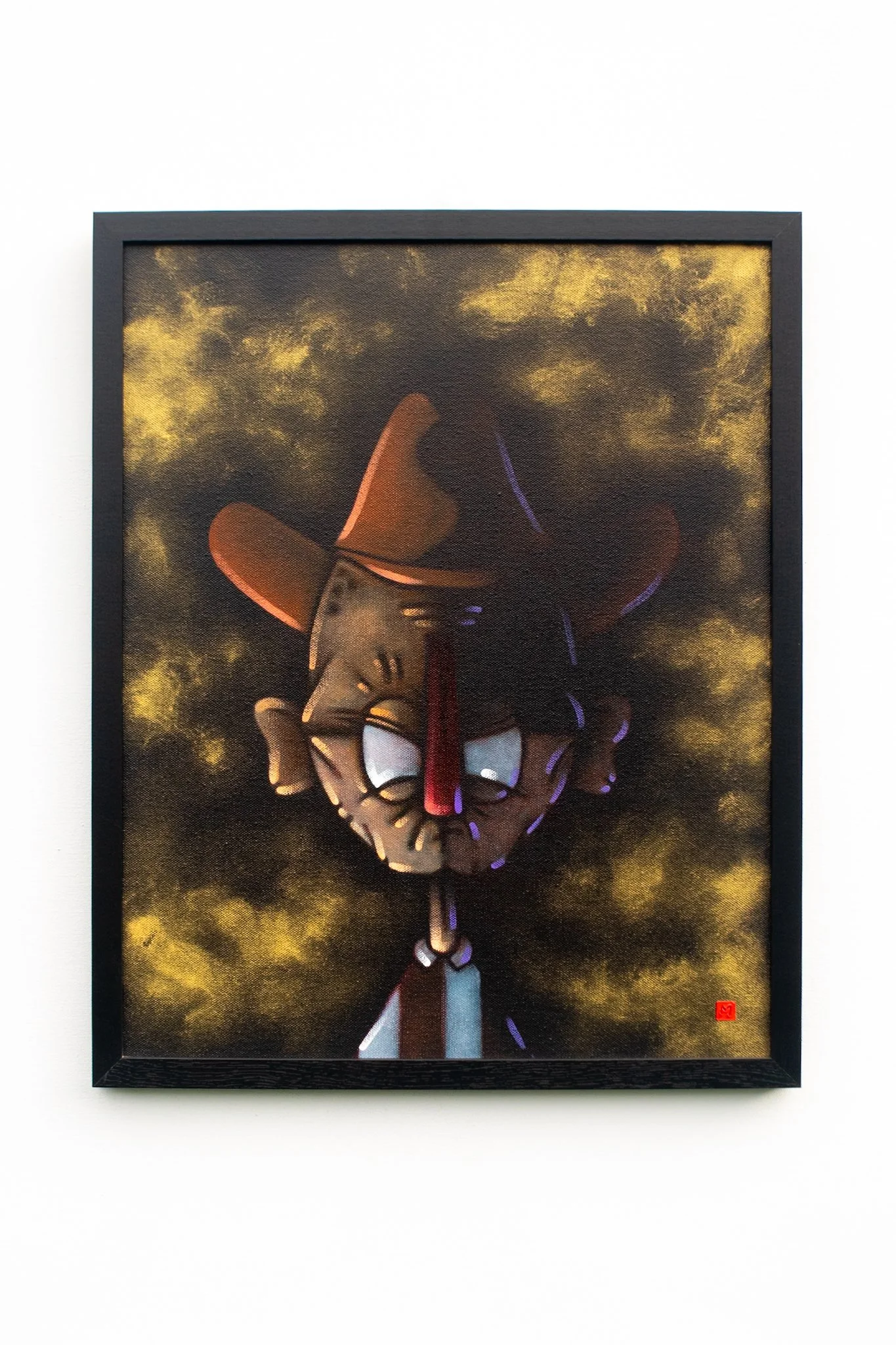 A mean looking cowboy - Oil on canvas - 40x50x1.8cm (framed 52.5x62.5x2.7cm) 
