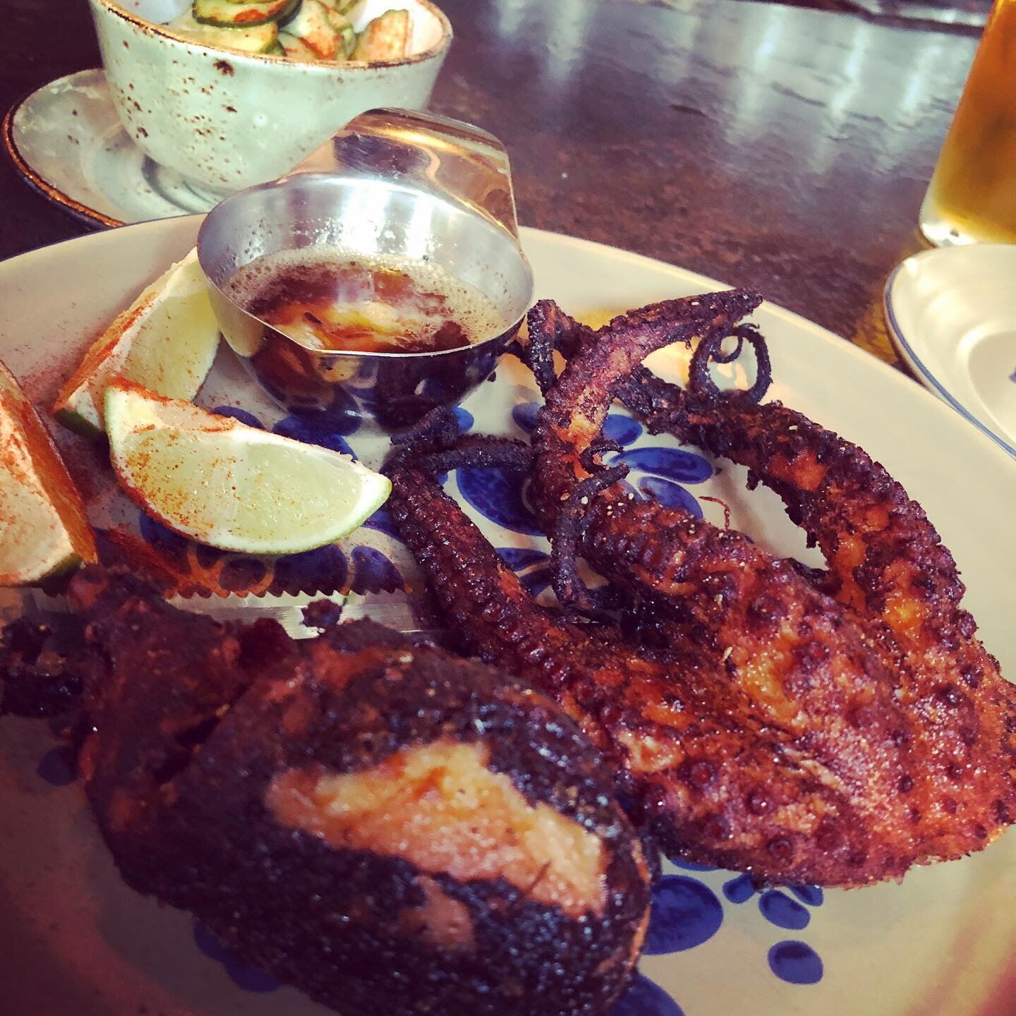 Deep Ellum delivers the charred pulpo! 100F days in Dallas!