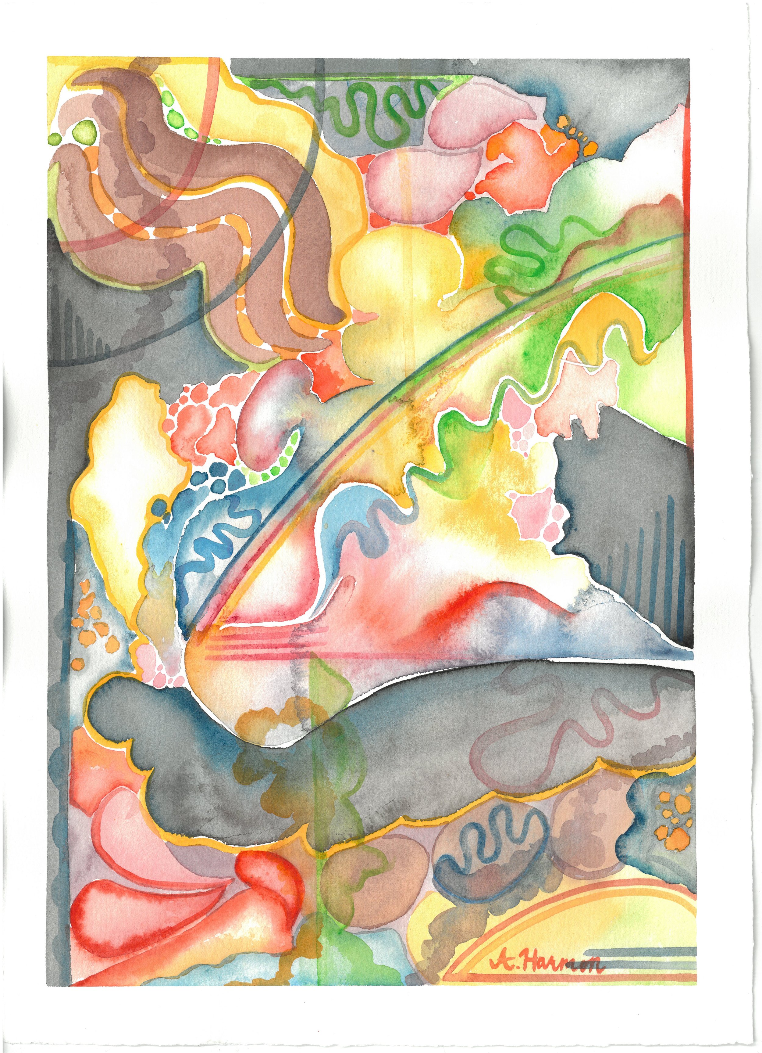 "Illustrative Watercolor I", watercolor on paper, spring 2024, 14.5” x 10.5”