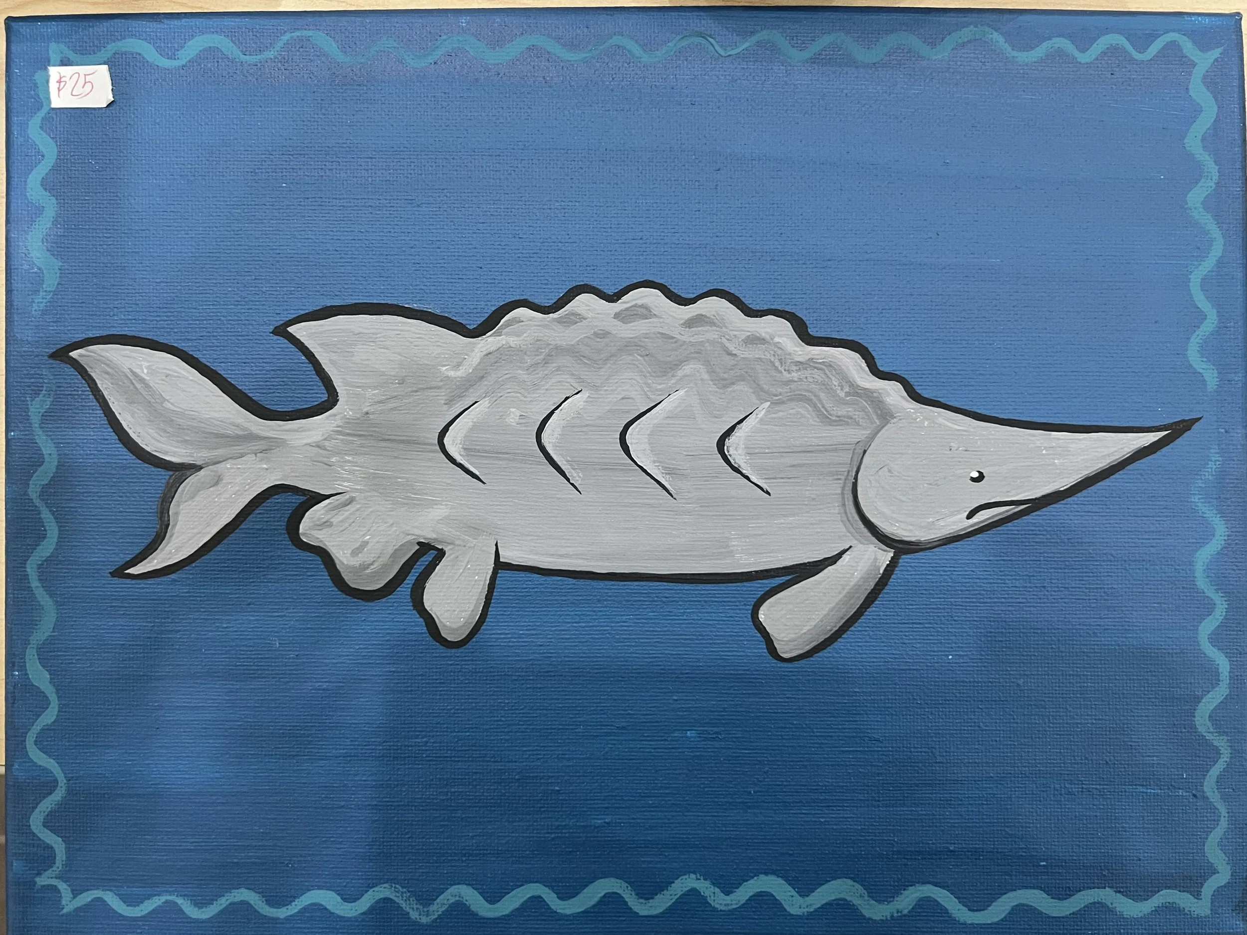 Sturgeon.
Medium: Acrylic on canvas.
9’’x12’’