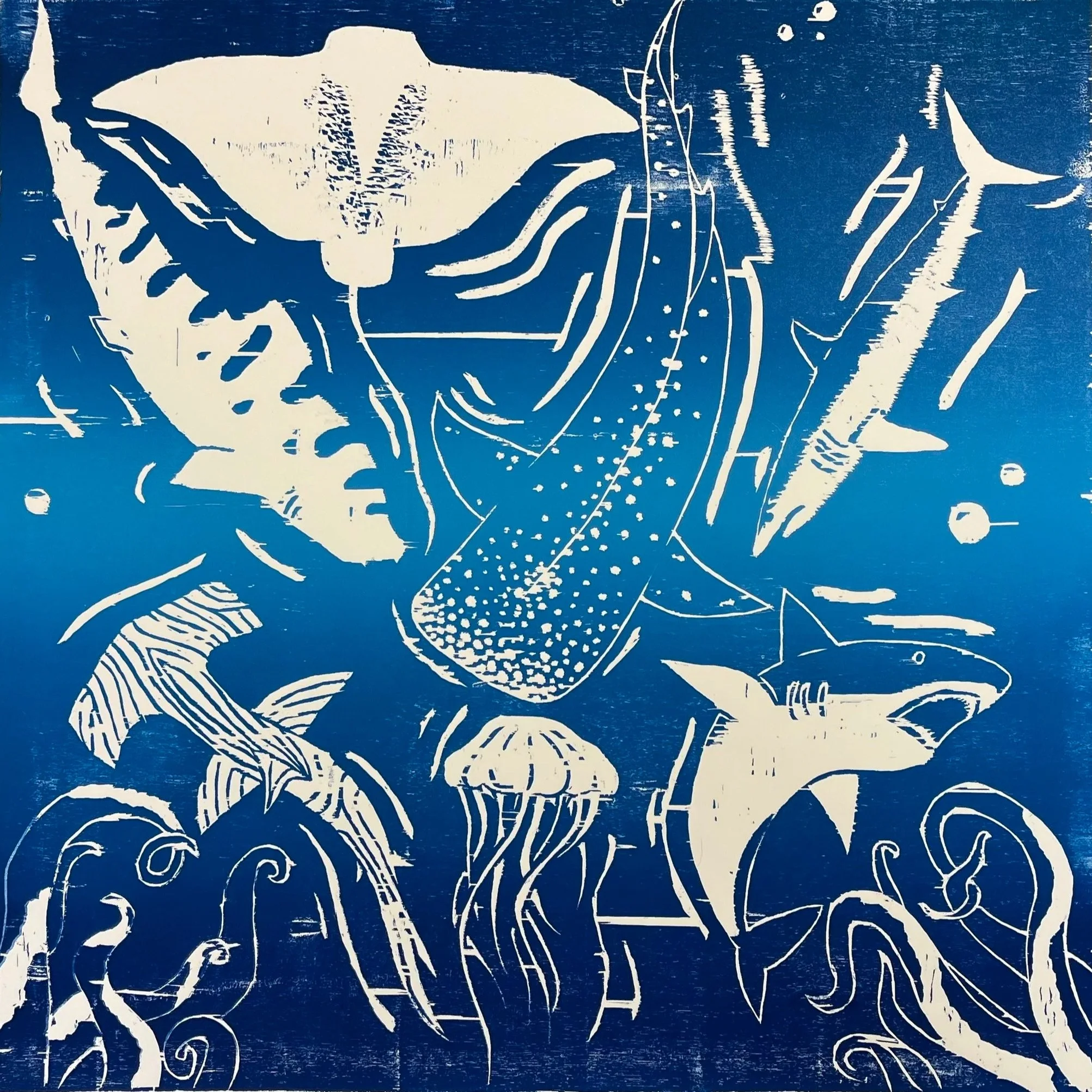 "Under the Sea" Woodcut print - 30" by 27" (Fall 2025)