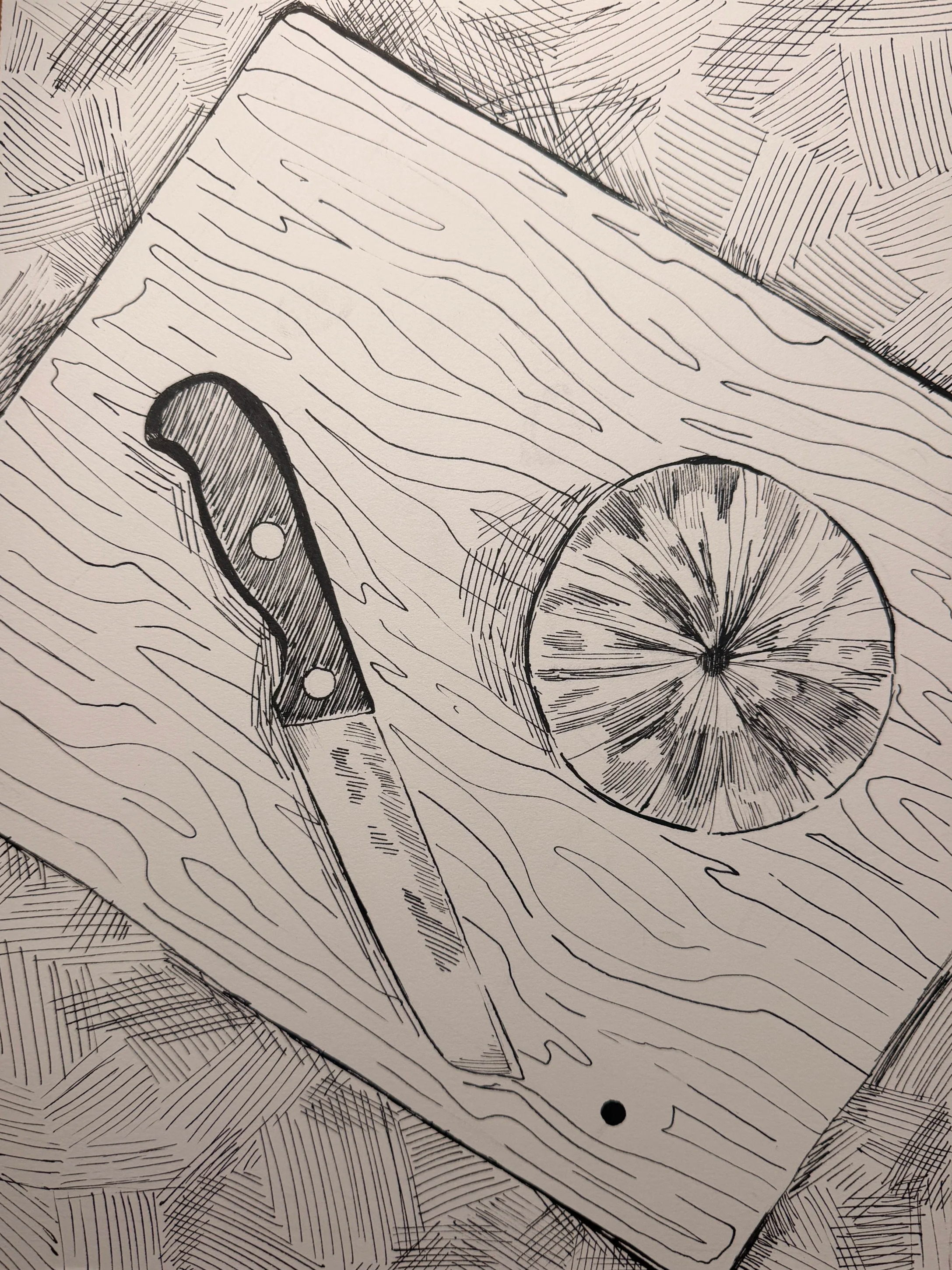 Cutting Apple,
2026,
8 x 14 inches,
Pen and Ink