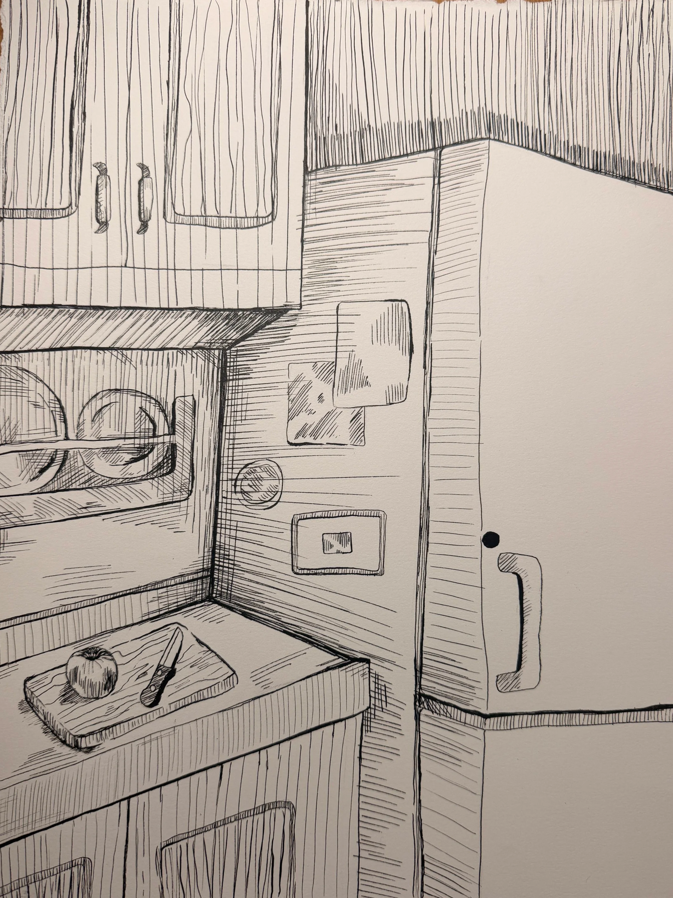 Apple Kitchen,
2026,
8 x 14 inches,
Pen and Ink