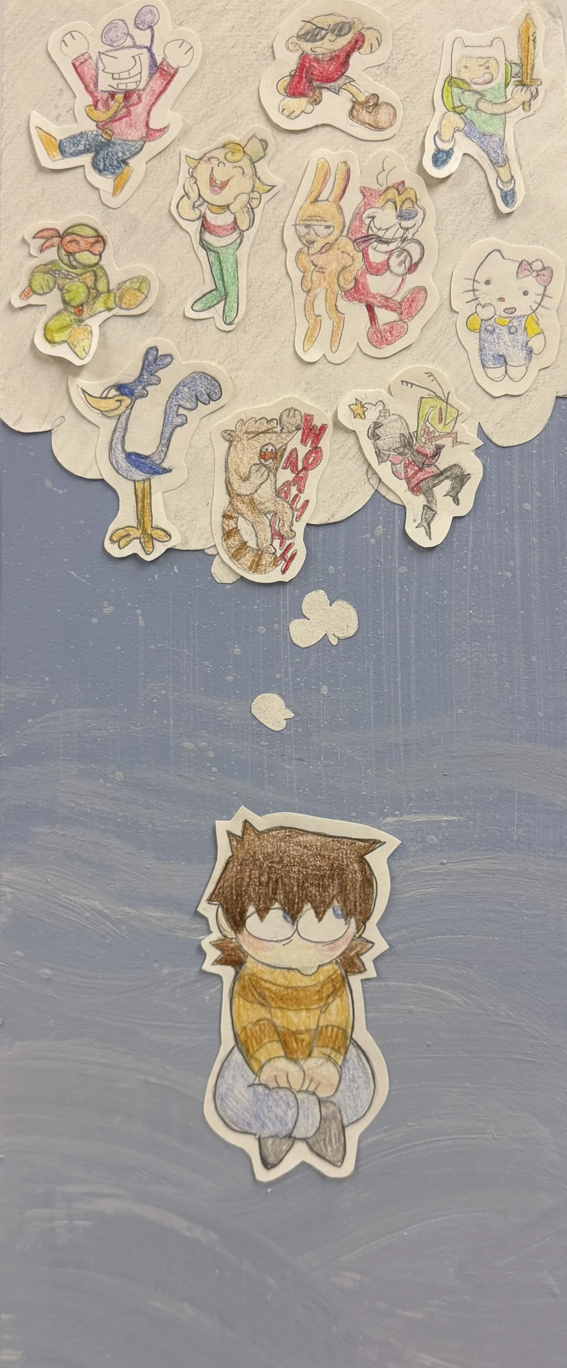 Nostalgia. Acrylic, colored pencil, & paper on canvas. 14.5’’x6’’