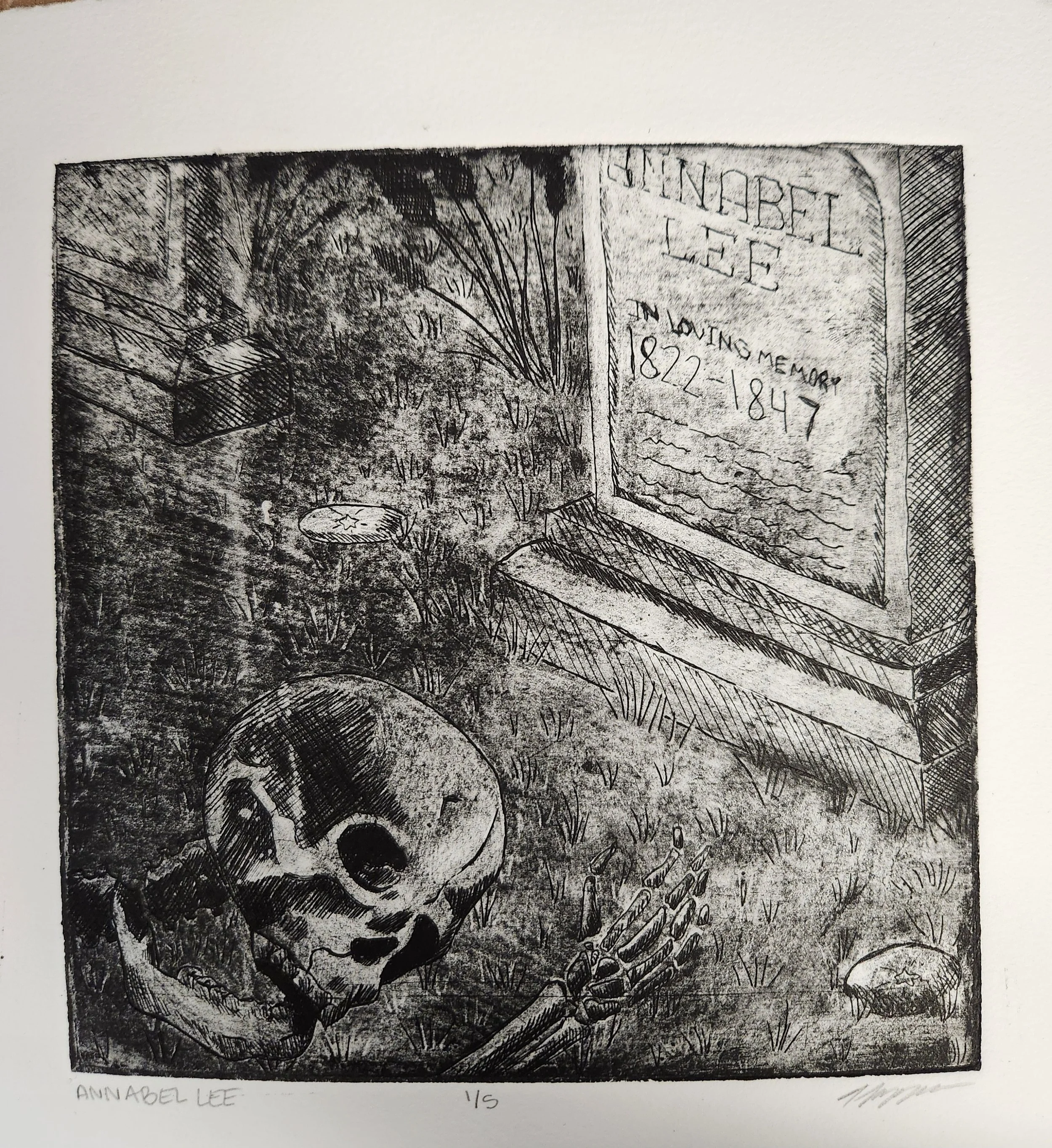 Annabel Lee,
2025,
Copper plate etch print,
8” x 8” inch,
Edition of 5