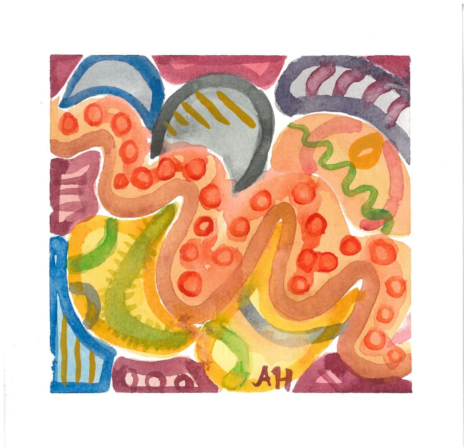 "Illustrative Watercolor II", watercolor on paper, spring 2024, 4.5” x 4.5”