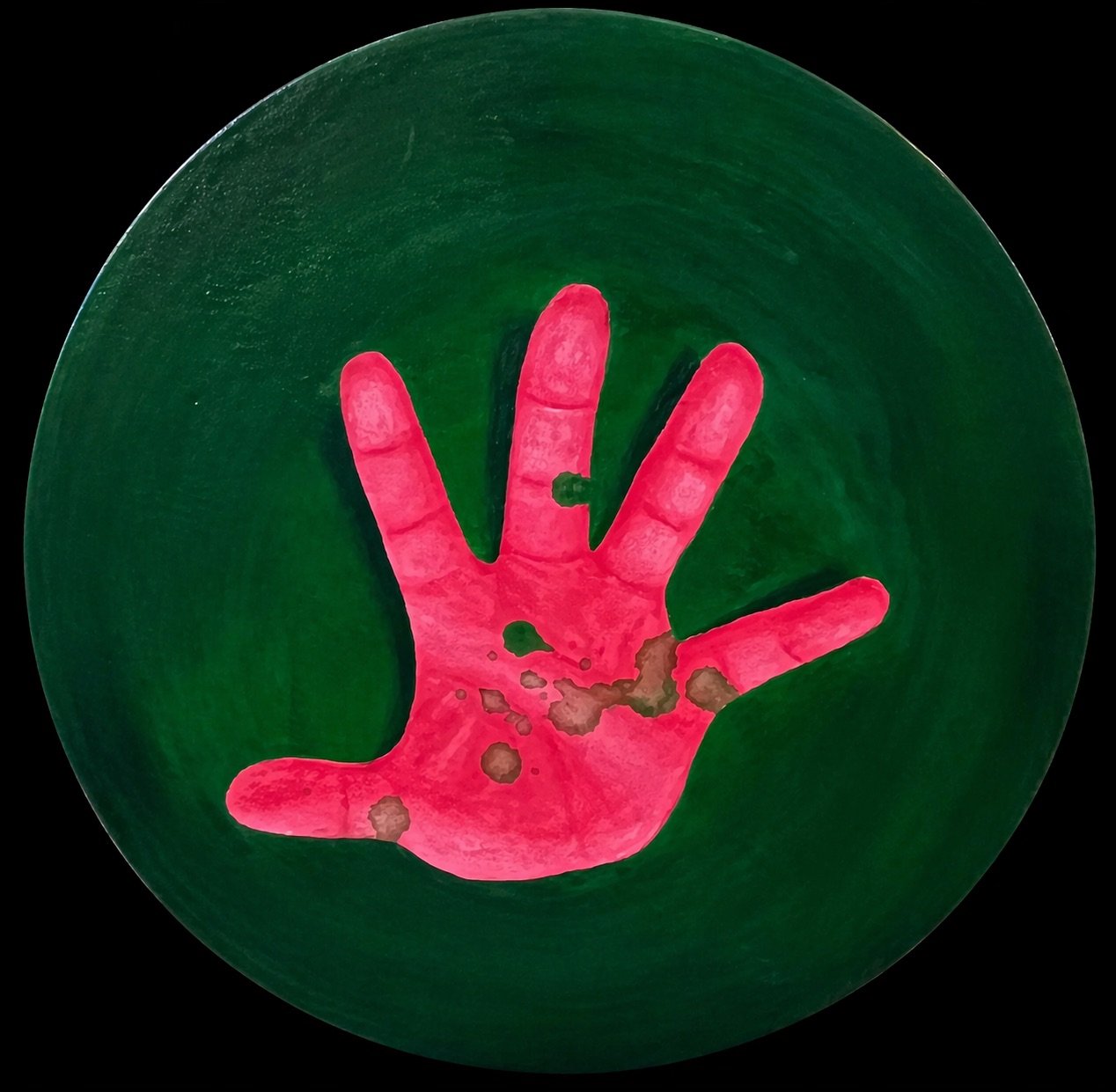 "Depleting Continued" Acrylic paint on canvas - Diameter of 8" (Spring 2025)
