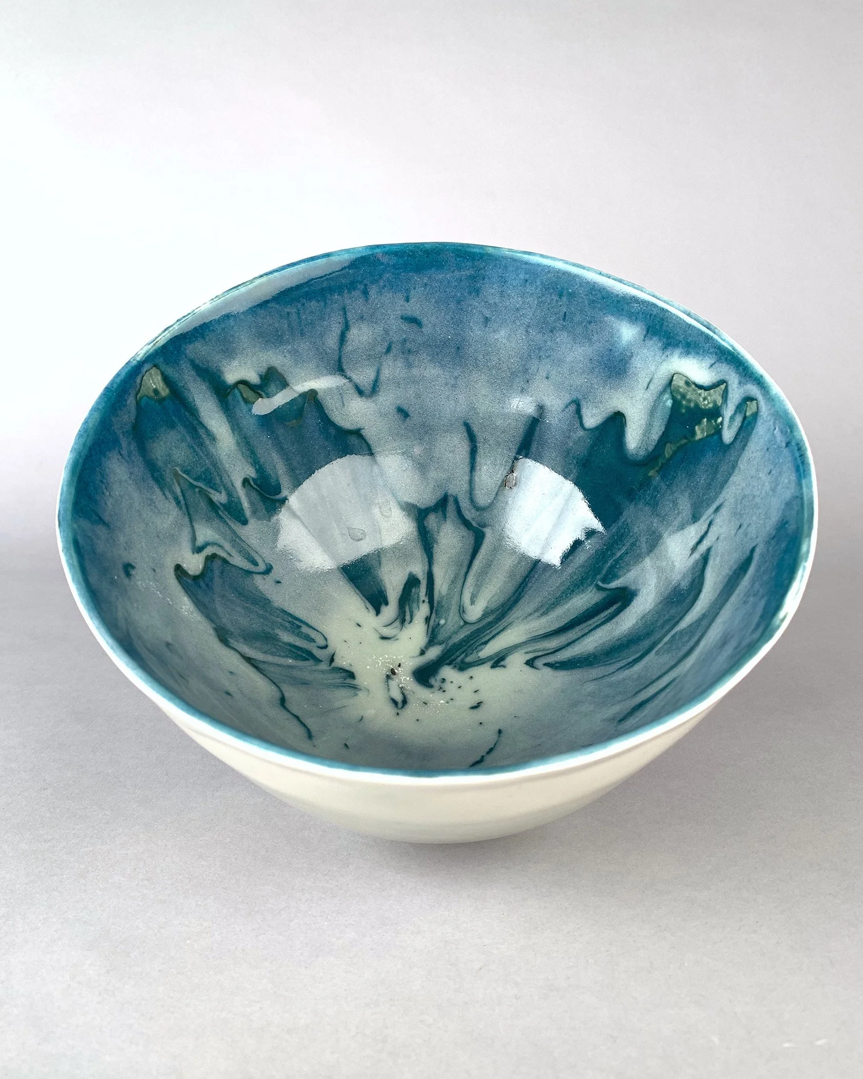 Porcelain Marbled Serving Bowl, 2021, Porcelain clay and glazes, 11” H x 11” D x 11” W