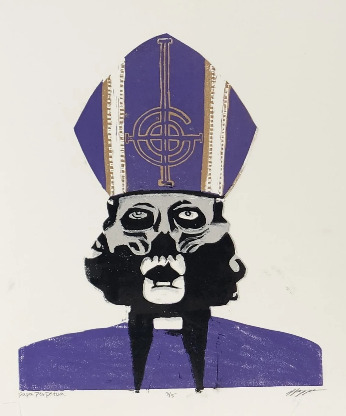 Papa Perpetua,
2025,
Linocut Print,
9” x 12” inch,
Edition of 5
