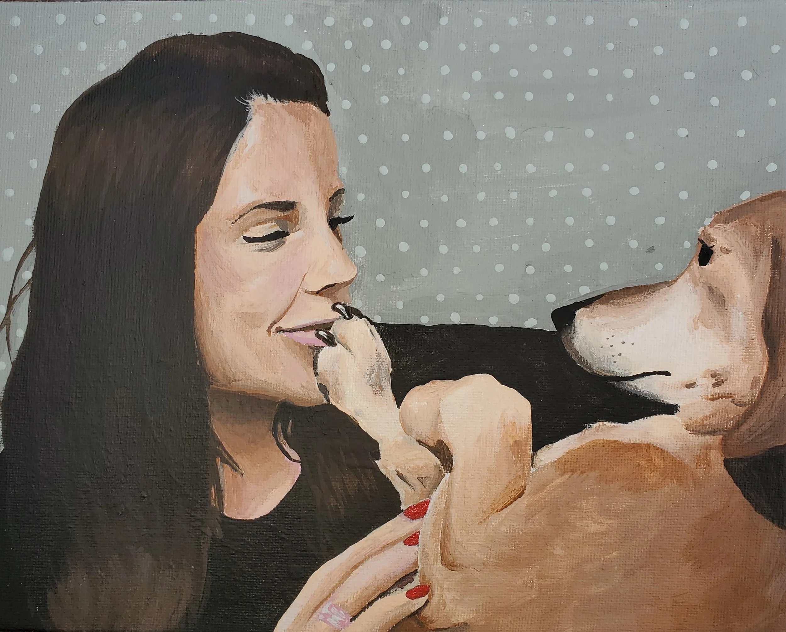 Tina and Dixie, 2020, Acrylic on canvas, 9" x 12" inch