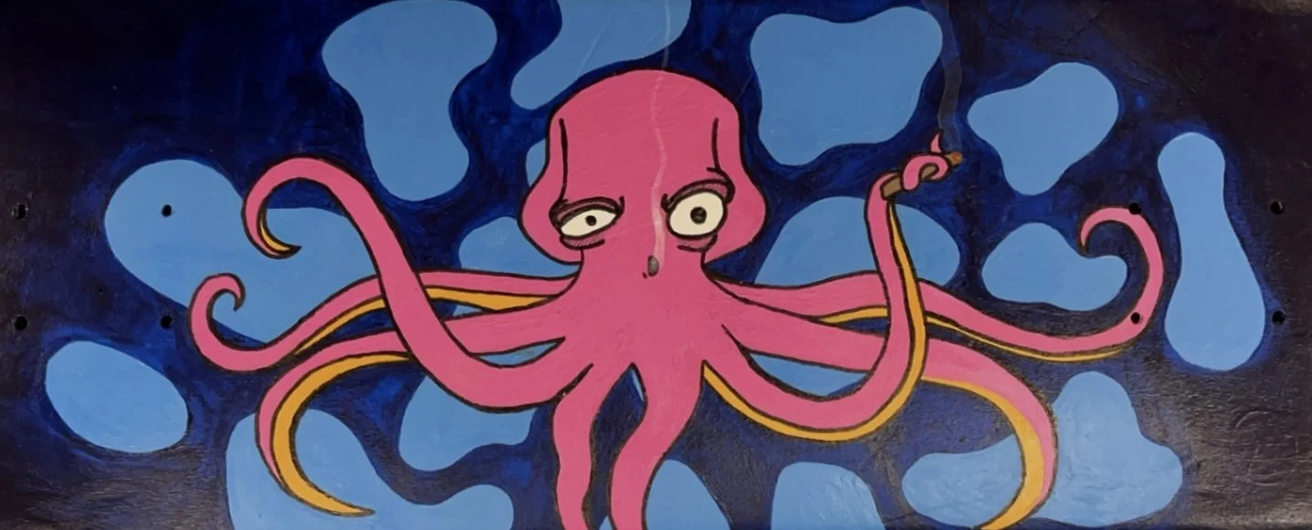 "Deep Sea" Acrylic paint on bottom of skateboard - 32" by 8.5" (Spring 2024)