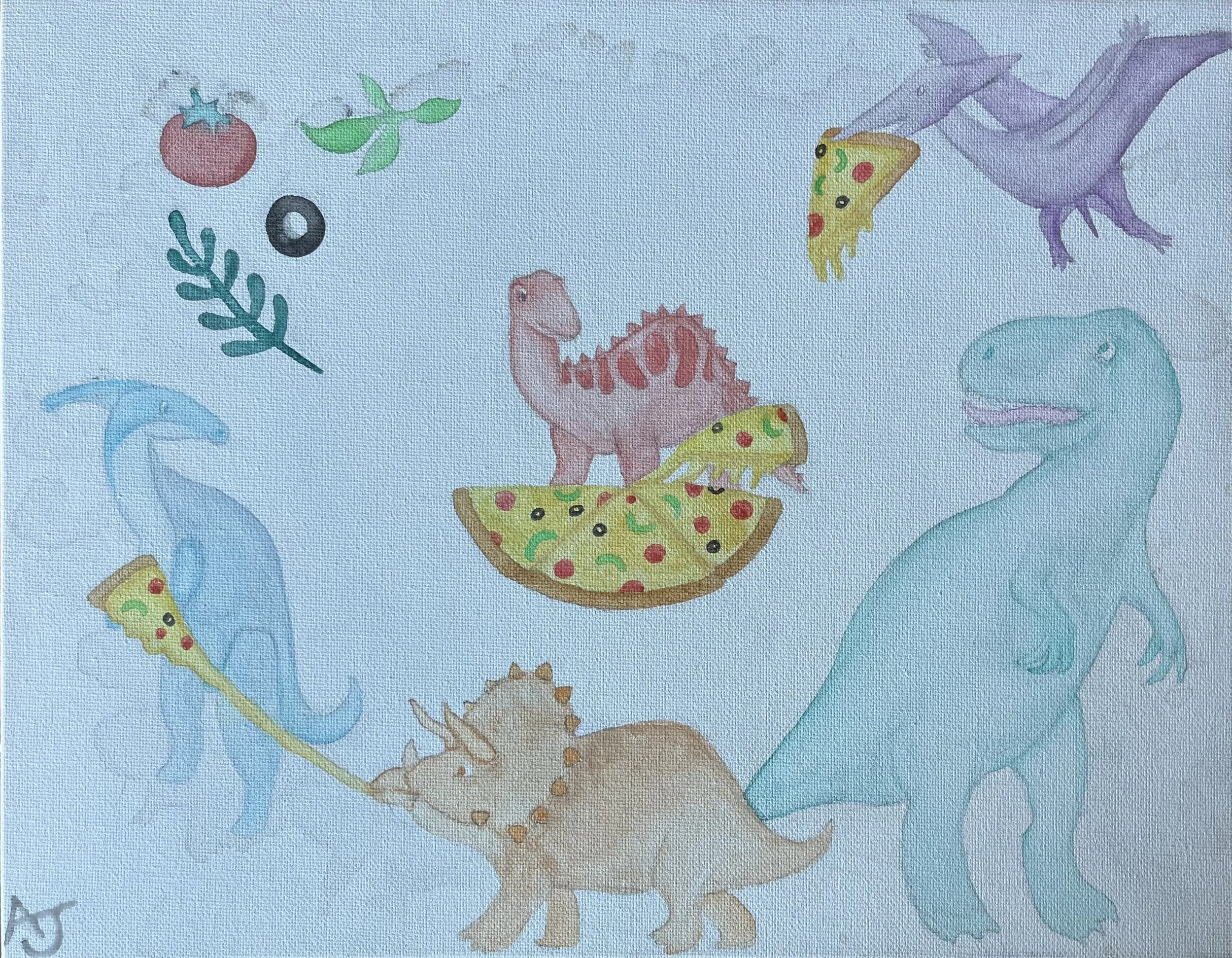 "Pizza Party" Watercolor on canvas - 11" by 14" (Summer 2025)