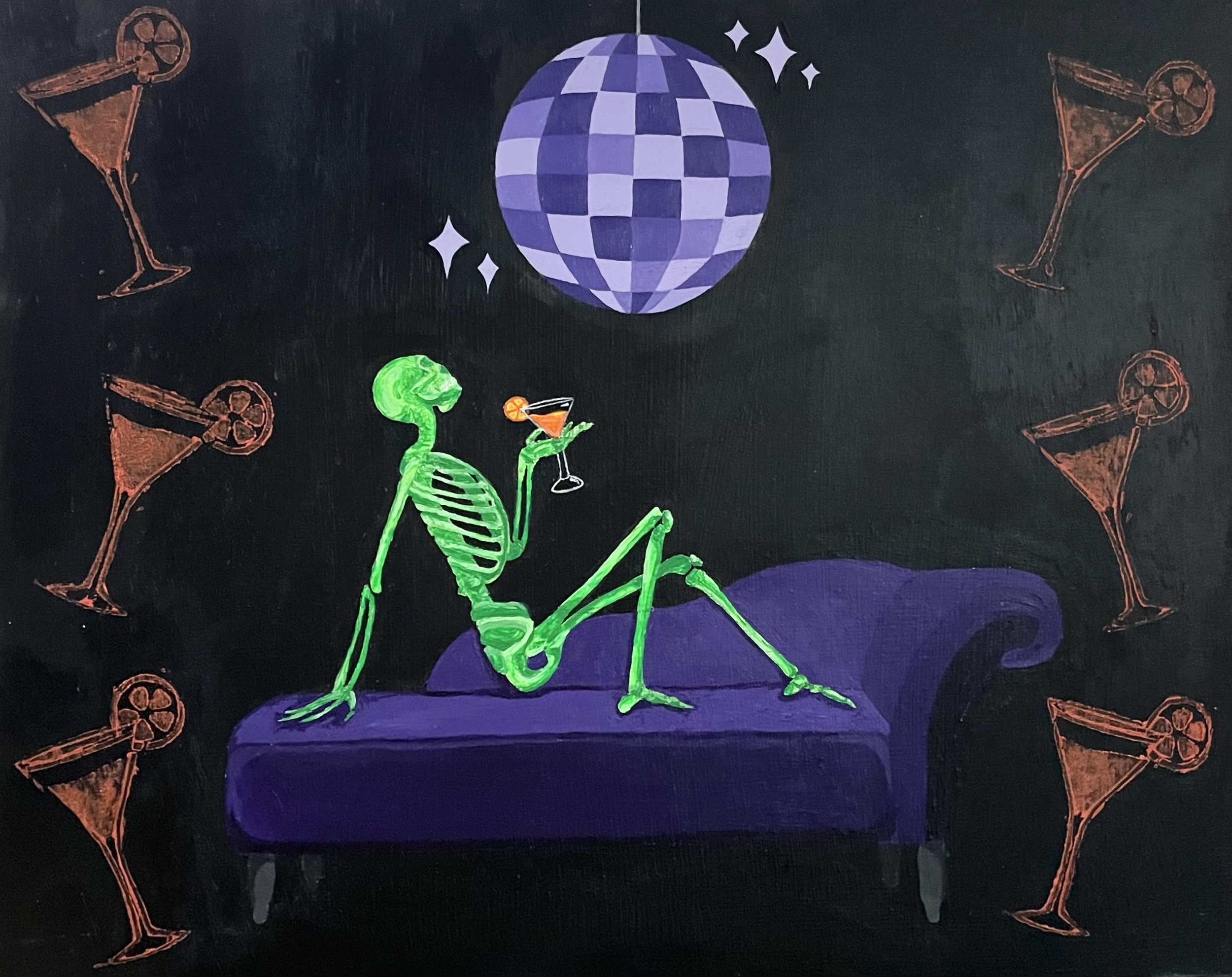 "Night In" Acrylic paint on panel - 11" by 14" (Spring 2025)