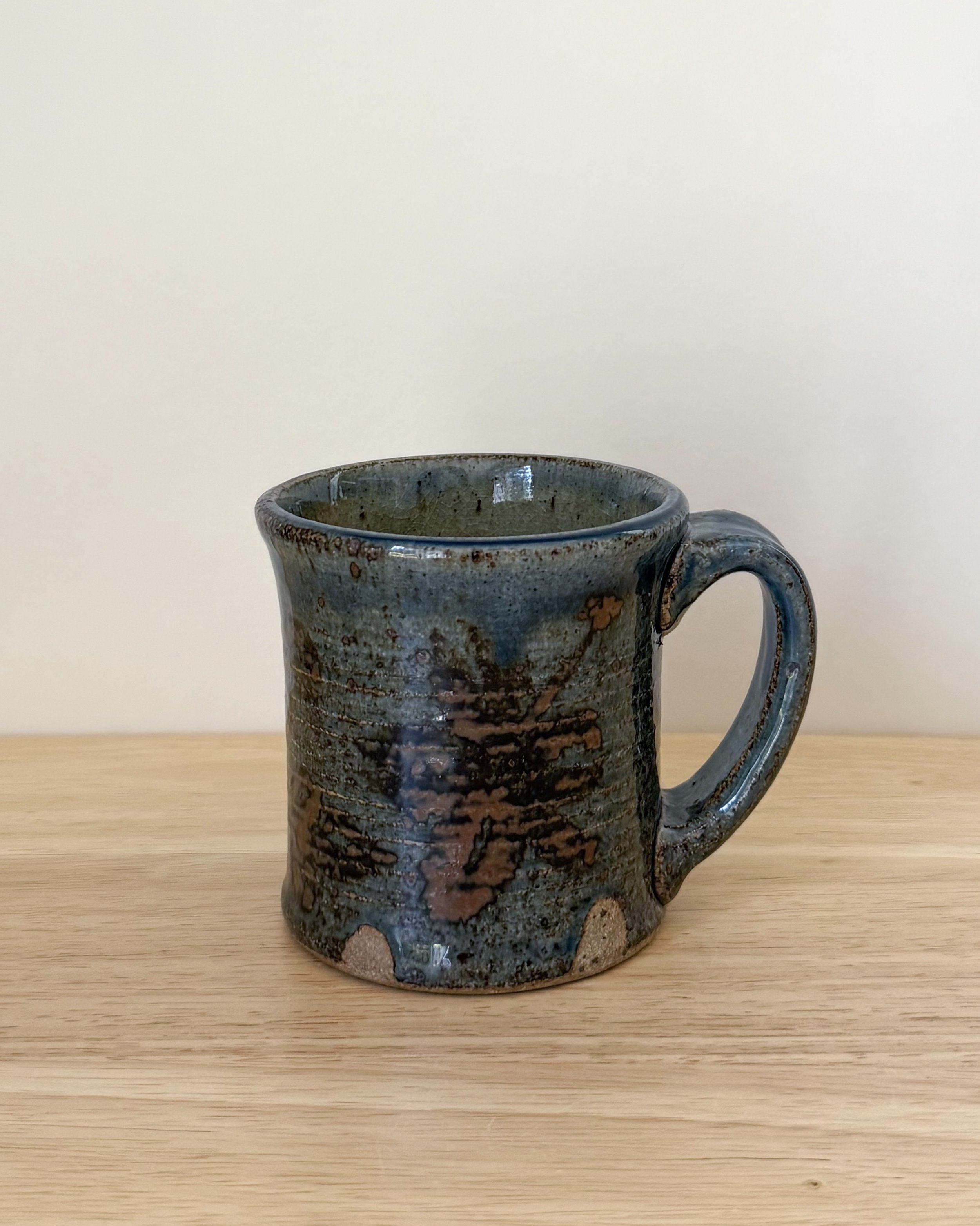 Iron Flower Mug (2025), high fire reduction stoneware, 5 x 4.5 x 4 inches