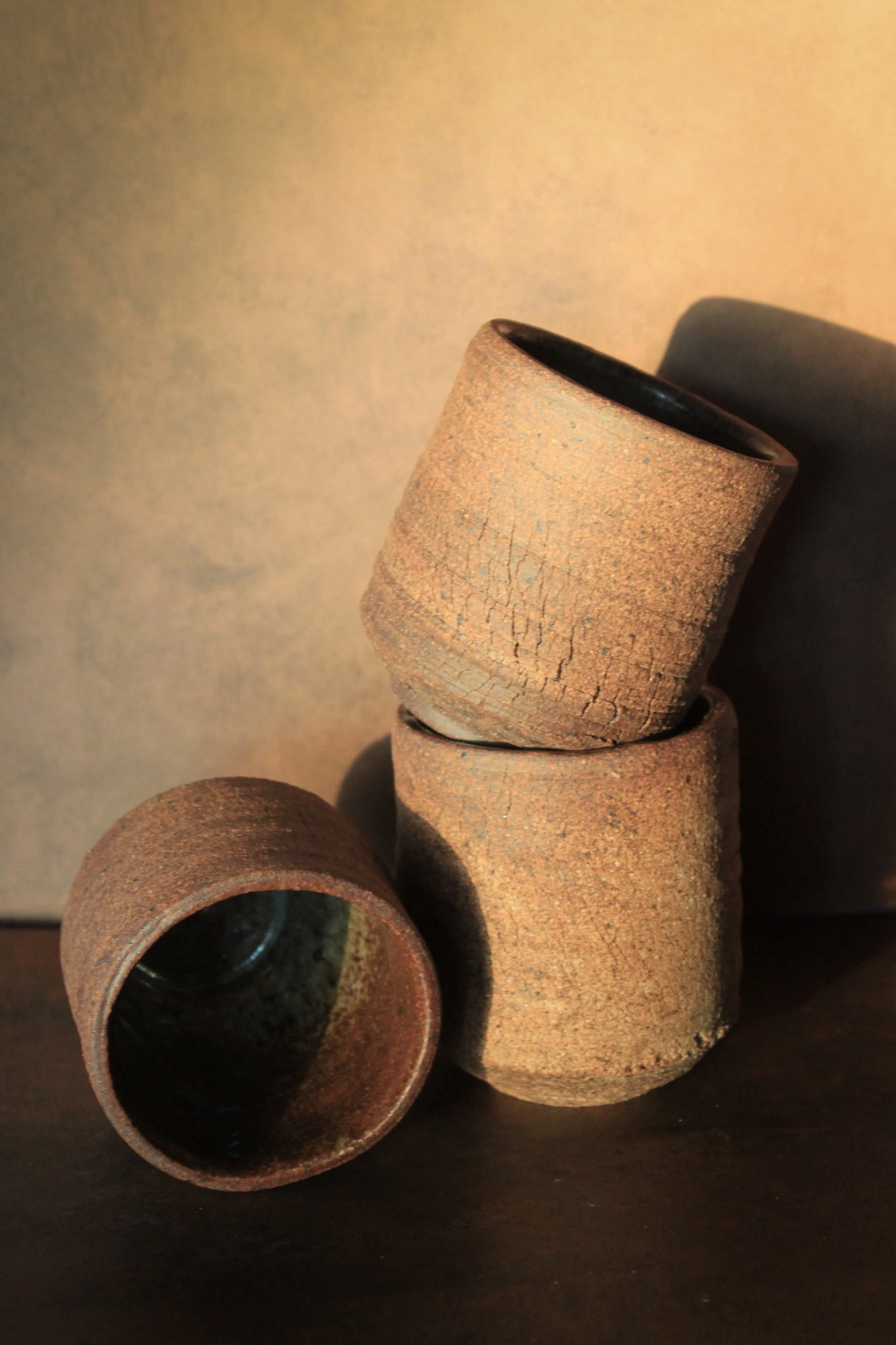 Crackle Cups, 2026, Red Stoneware, 4"x4"x3"