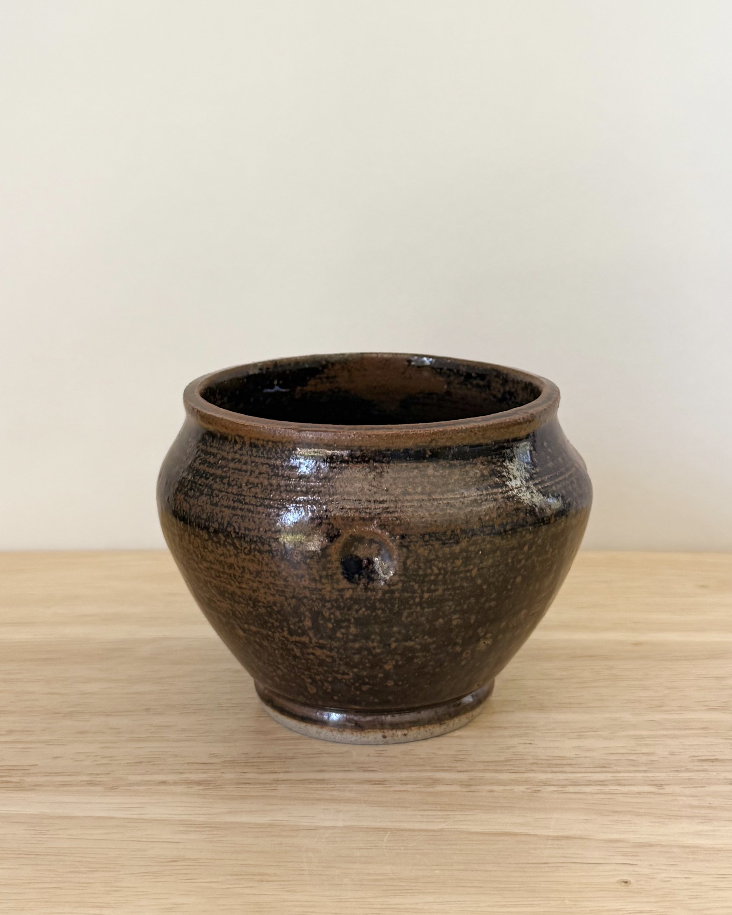 Dimple Pot (2024), high fire reduction stoneware, 5 x 4 x 5 inches