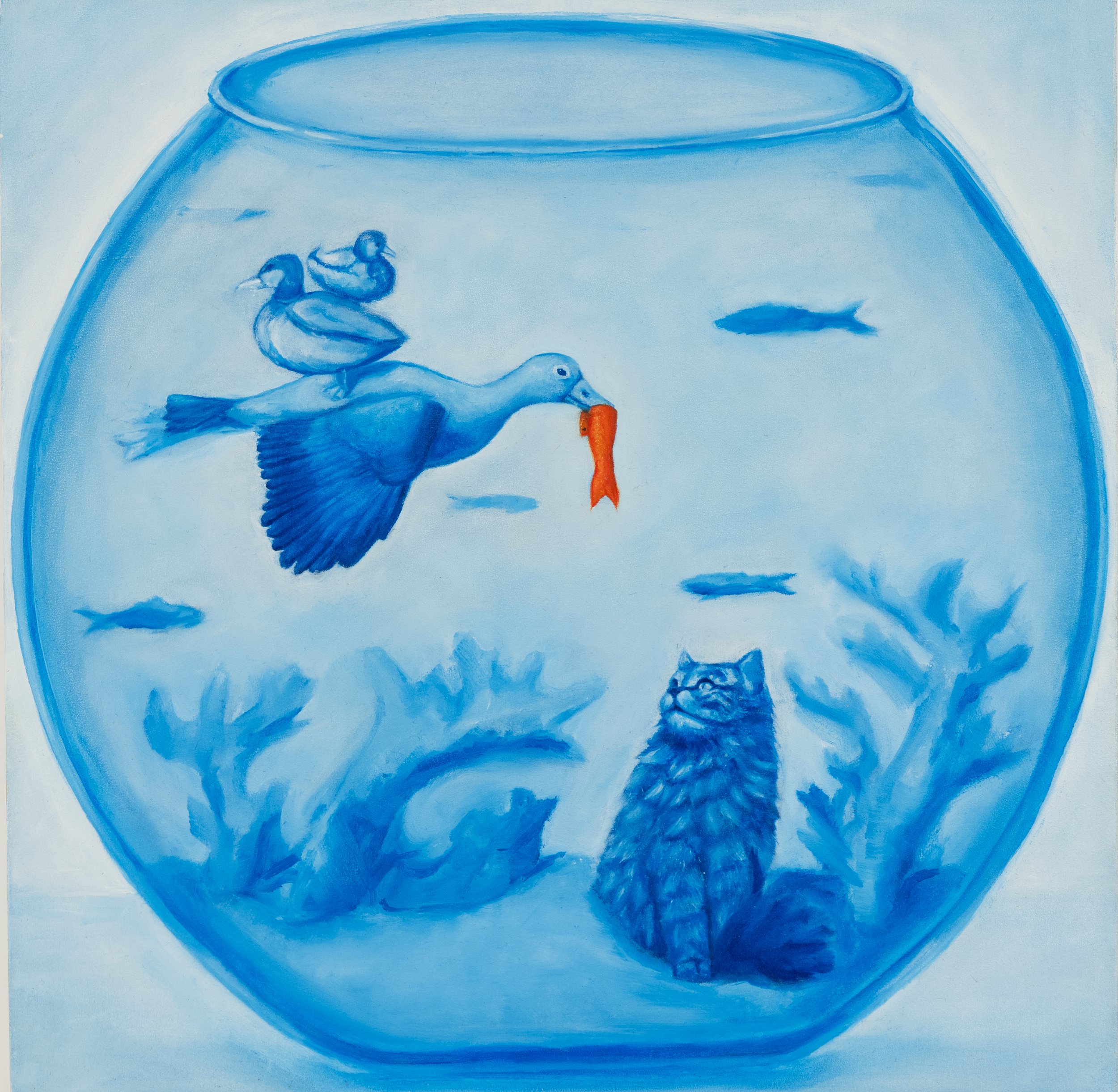 "Duck Duck Duck", oil on board, spring 2023,
14” x 18”