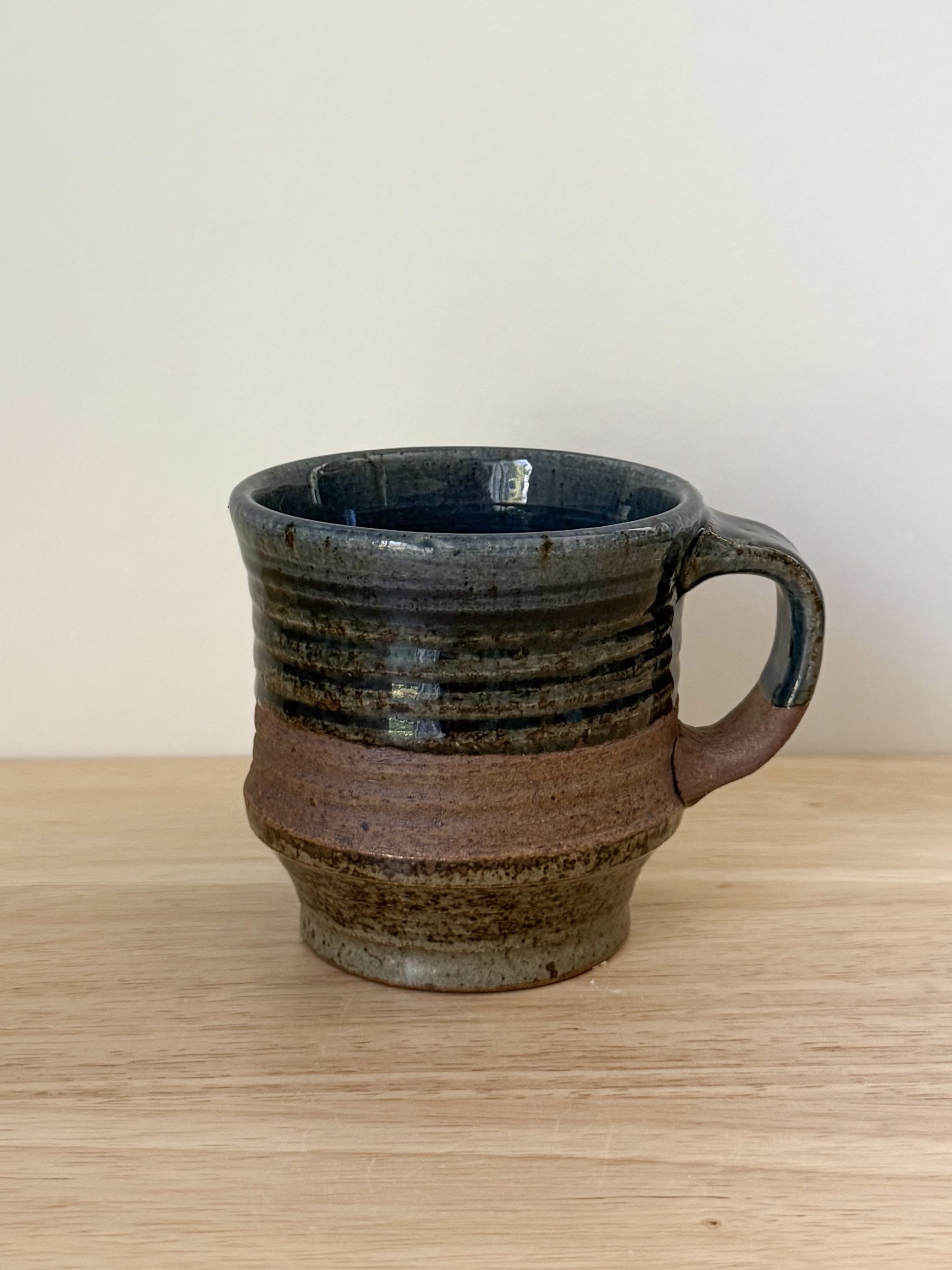 Tri-Color Mug (2025), high fire reduction stoneware, 5 x 4.5 x 4 inches