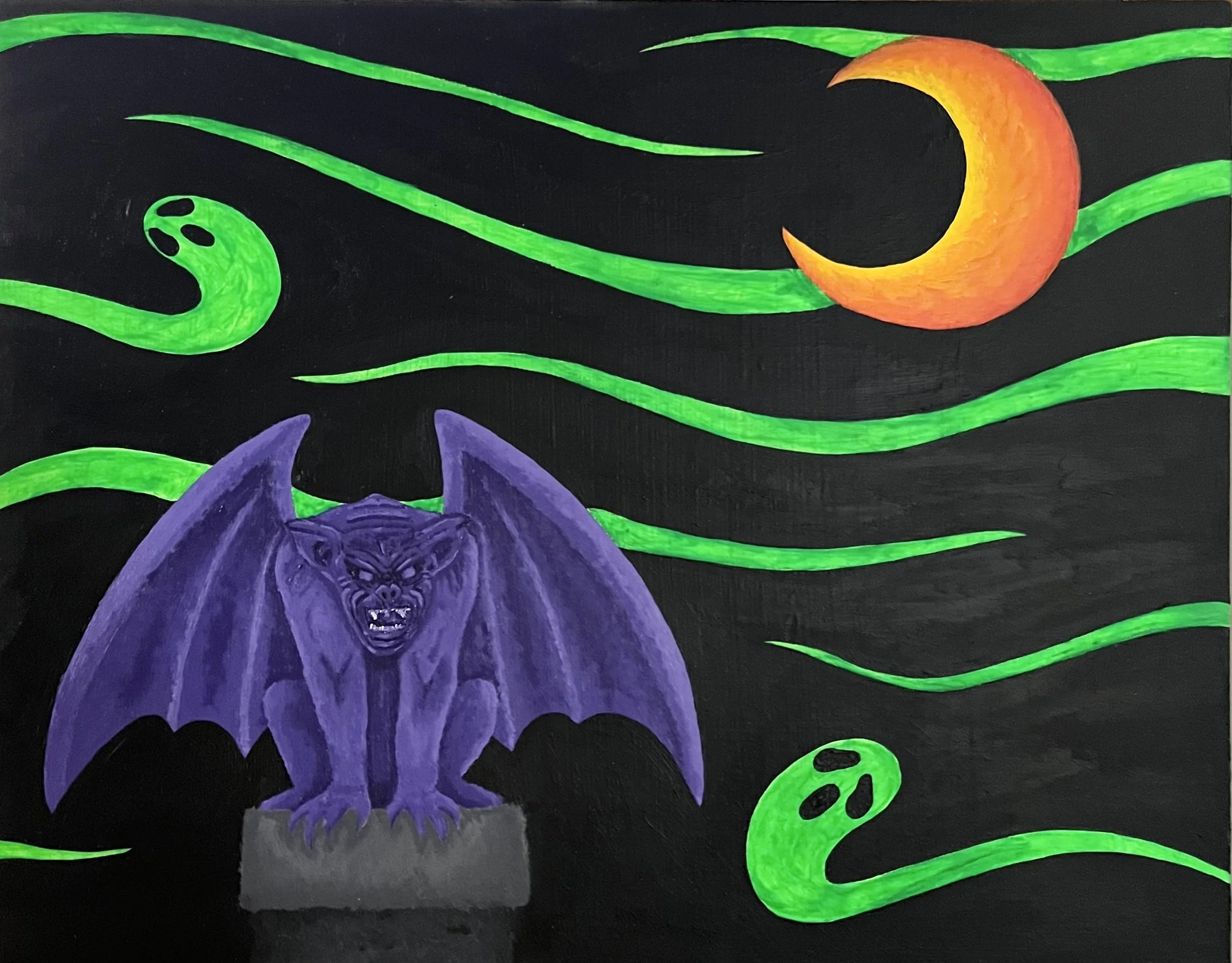 "Haunted Night" Acrylic paint on panel - 11" by 14" (Spring 2025)