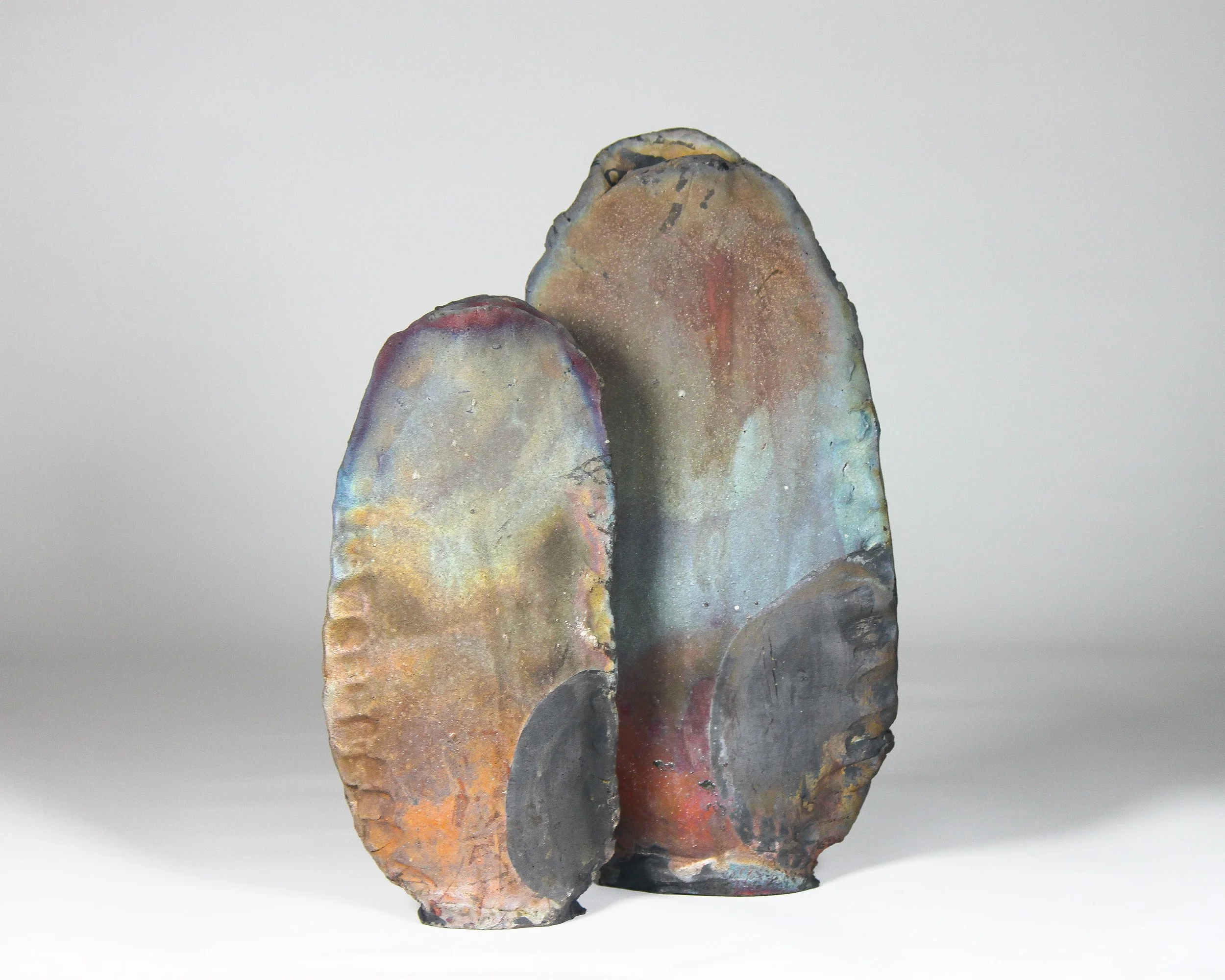 Raku Forms, 2026, Stoneware, 11"x6"x2", 14"x7"x2"