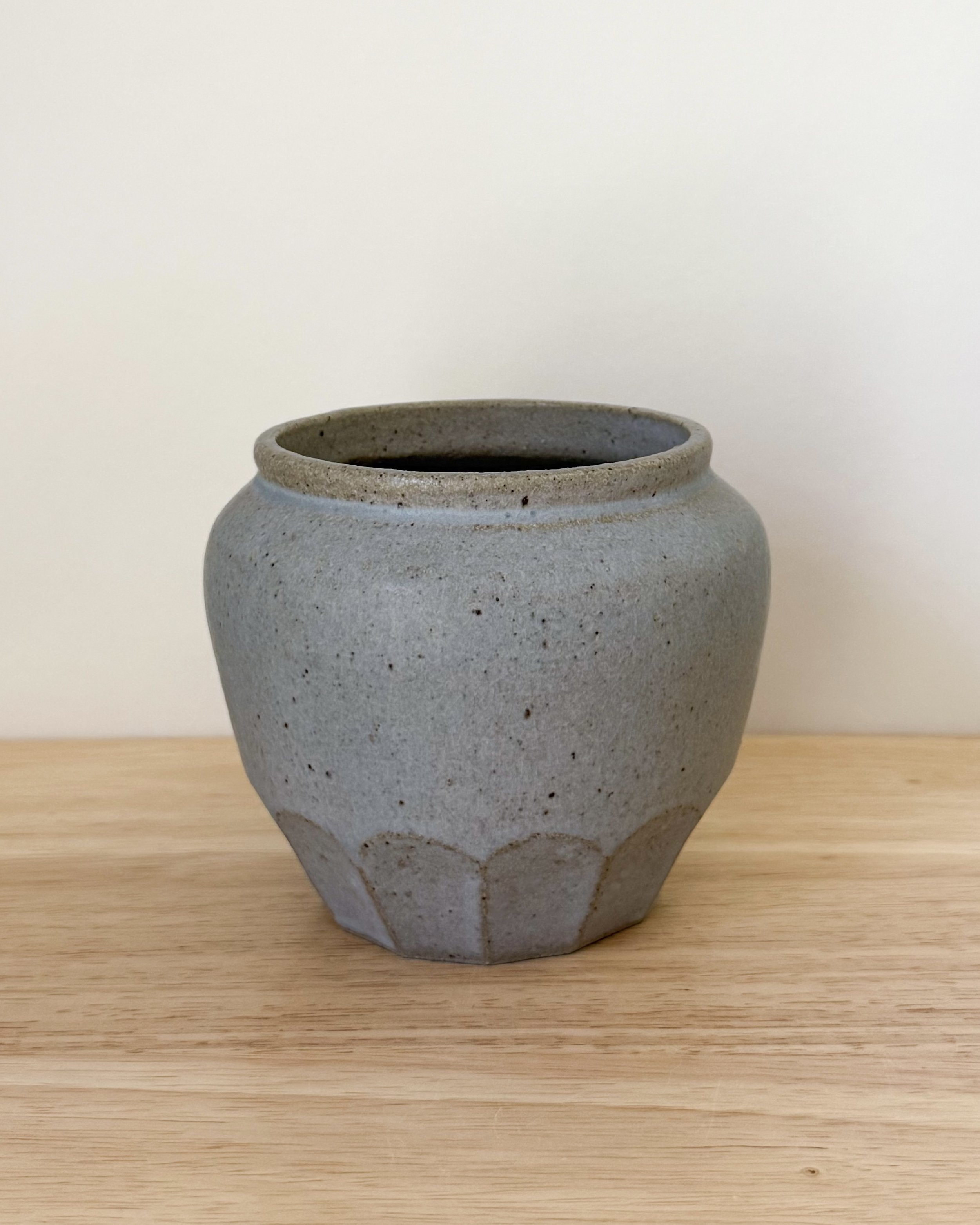 Faceted Pot (2024), high fire reduction stoneware, 5 x 4 x 5 inches