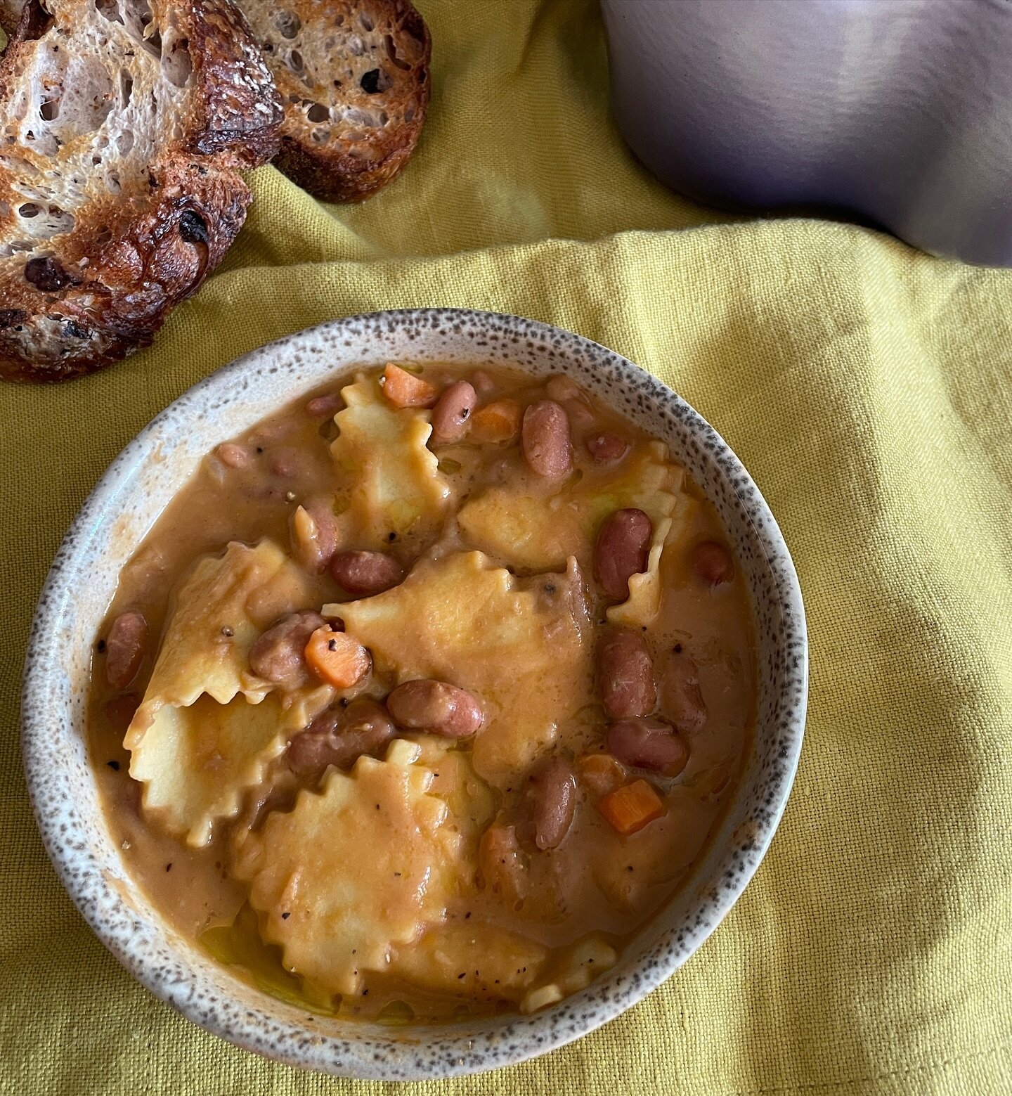 It&rsquo;s bean season, soup season, sweater season&hellip;.the best season!

I found some fresh borlotti beans at the @unsqgreenmarket a few weeks back and immediately knew it was time for pasta e fagioli. 

Growing up we used tiny ditalini with can