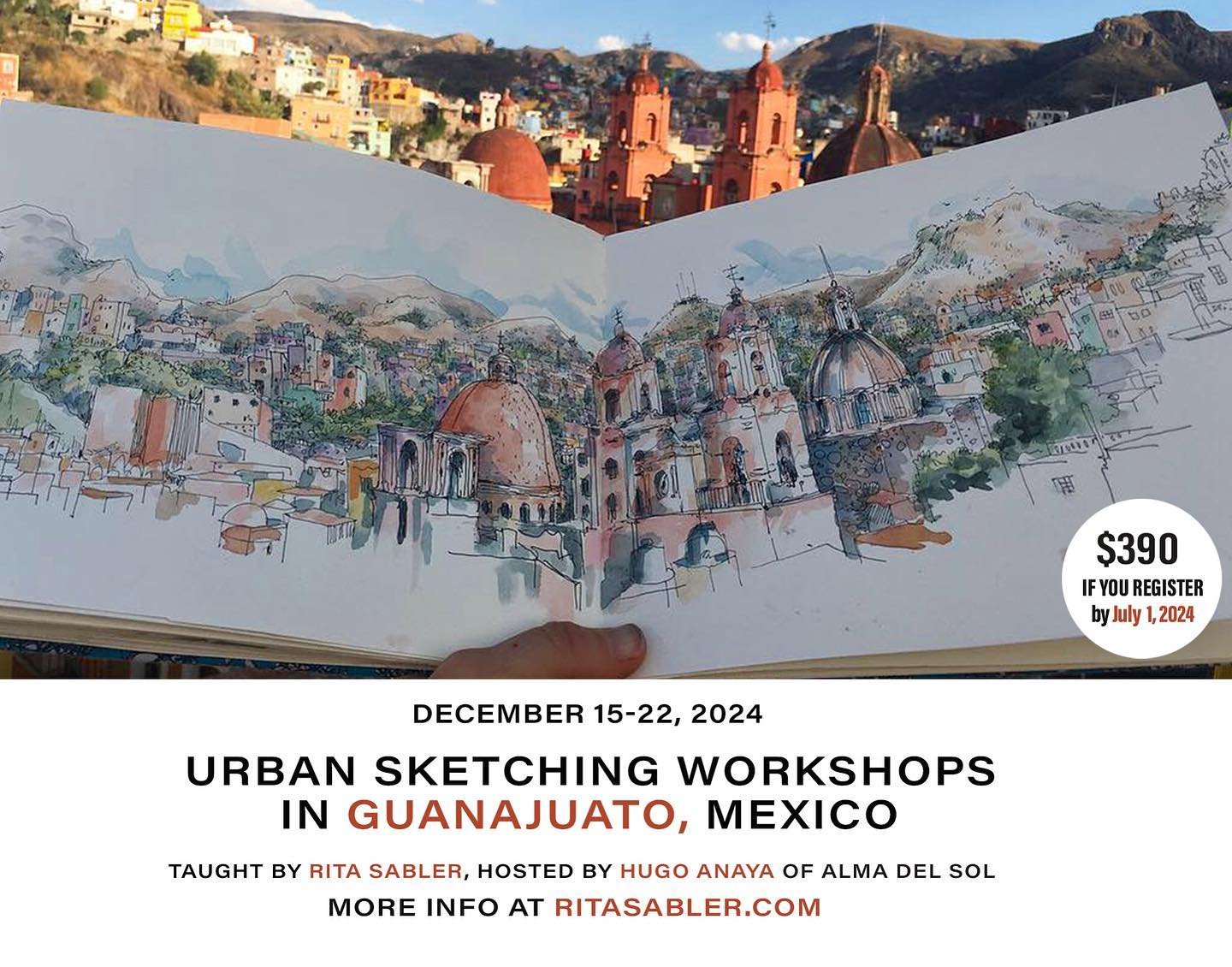 Friends, here is a great opportunity to delve deep into Urban sketching on a budget. We are heading to the Pueblo Magico of Guanajuato, Mexico at the end of this year. Hugo Anaya, a local artist and printmaker will be our host. I only have a couple o