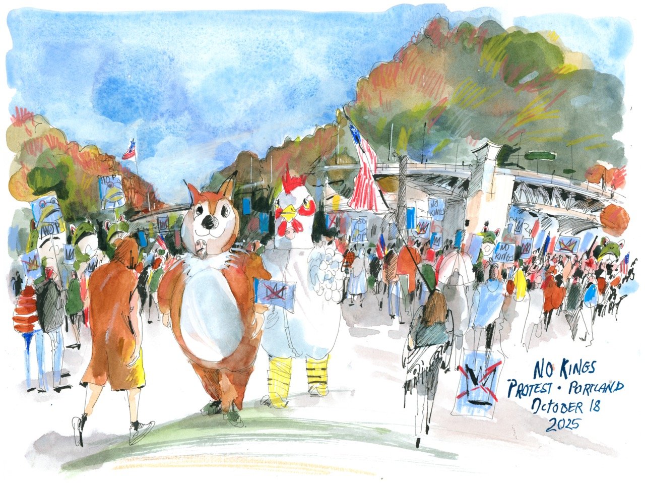 October 18 No Kings protest in Portland draws thousands of people onto the streets.