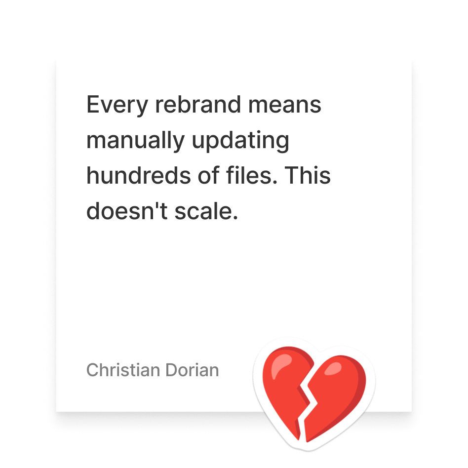 Quote about rebranding and file updates by Christian Dorian with a broken heart sticker.