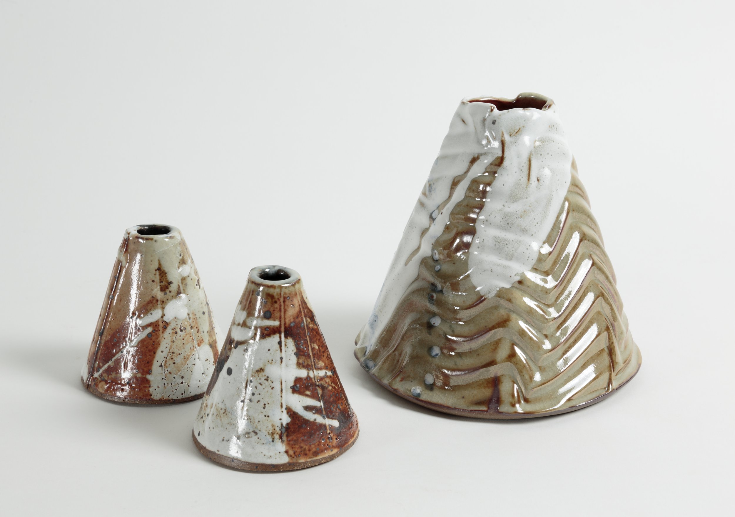 Jan Alexander, vessels, layered Shino glazes, high fired.