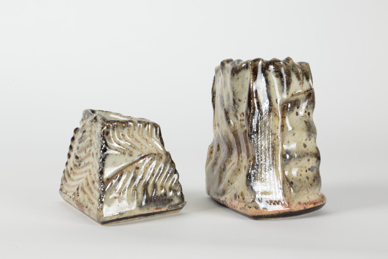 Alexander, Jan "As It Was Meant” vessels, hand-sculpted, Shino and oxide, heavy reduction stoneware