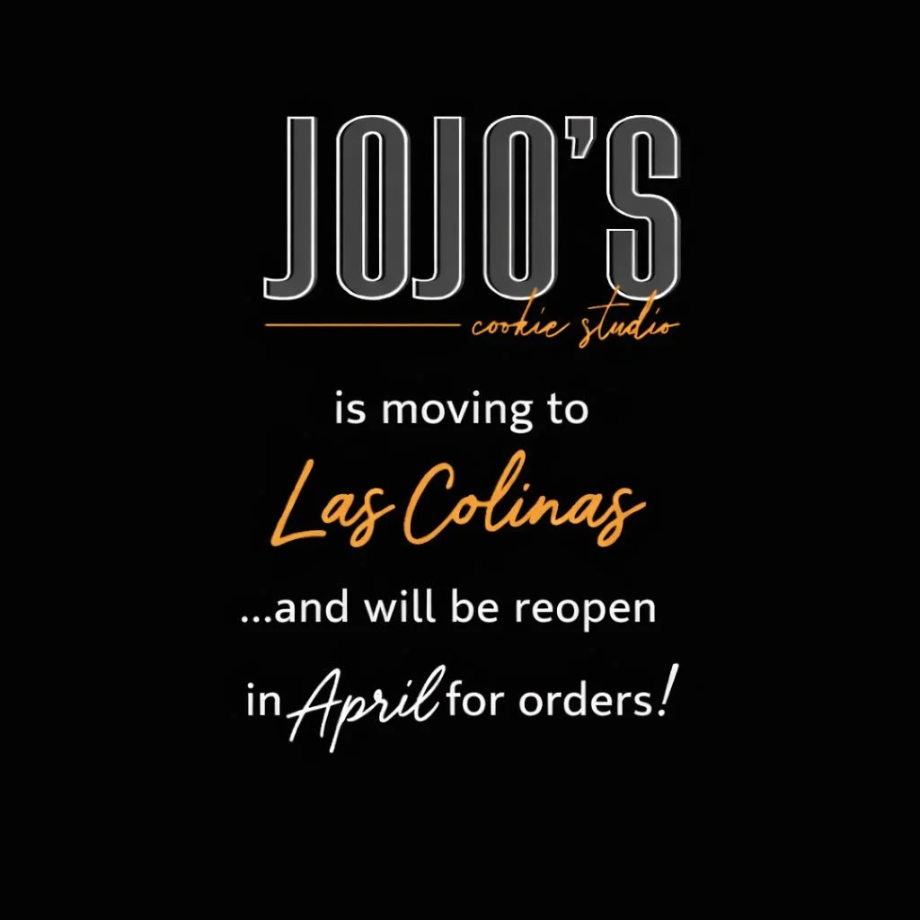 🍪🍪 HUGE NEWS! 🍪🍪

Out with the old oven, in with the new view!

JOJO&rsquo;s Cookie Studio is rolling into Las Colinas 🍪
I&rsquo;ll be back open in April, can&rsquo;t wait to create all the fun orders for you🧡

#jojoscookiestudio #customroyalic