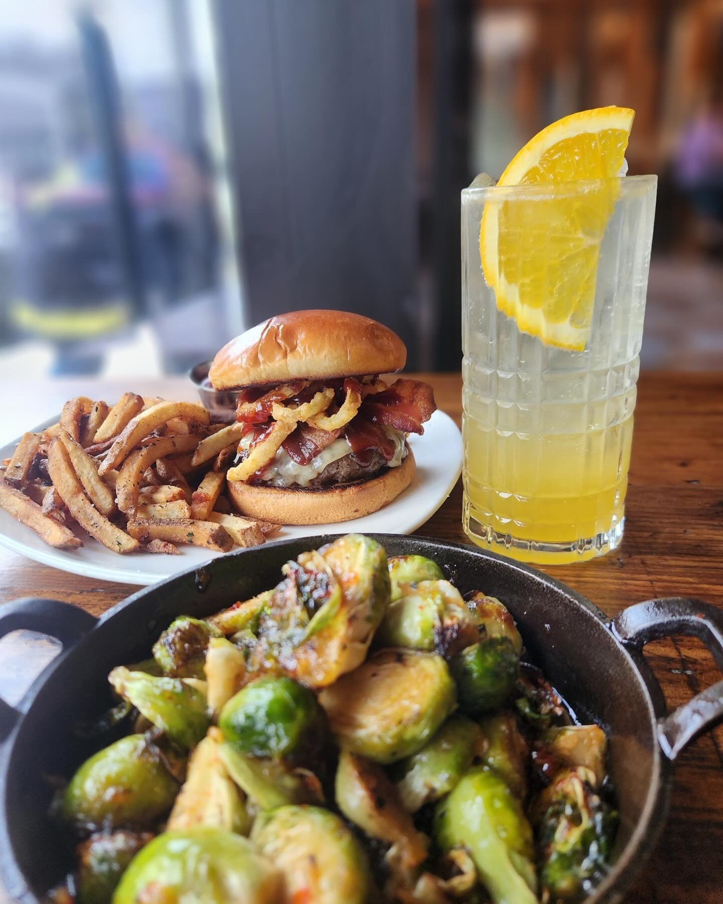 Come down to Galley this week for some pub-inspired specials! We have a BBQ onion ring burger, roasted brussels sprouts, and passion fruit punch! #galley #scituate #eatlocal #drinklocal #special #burger #brusselssprouts